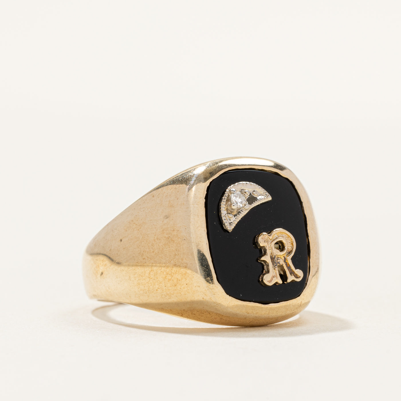 Only & Diamond "R" Initial Signet Ring | 0.02ct | SZ 10
