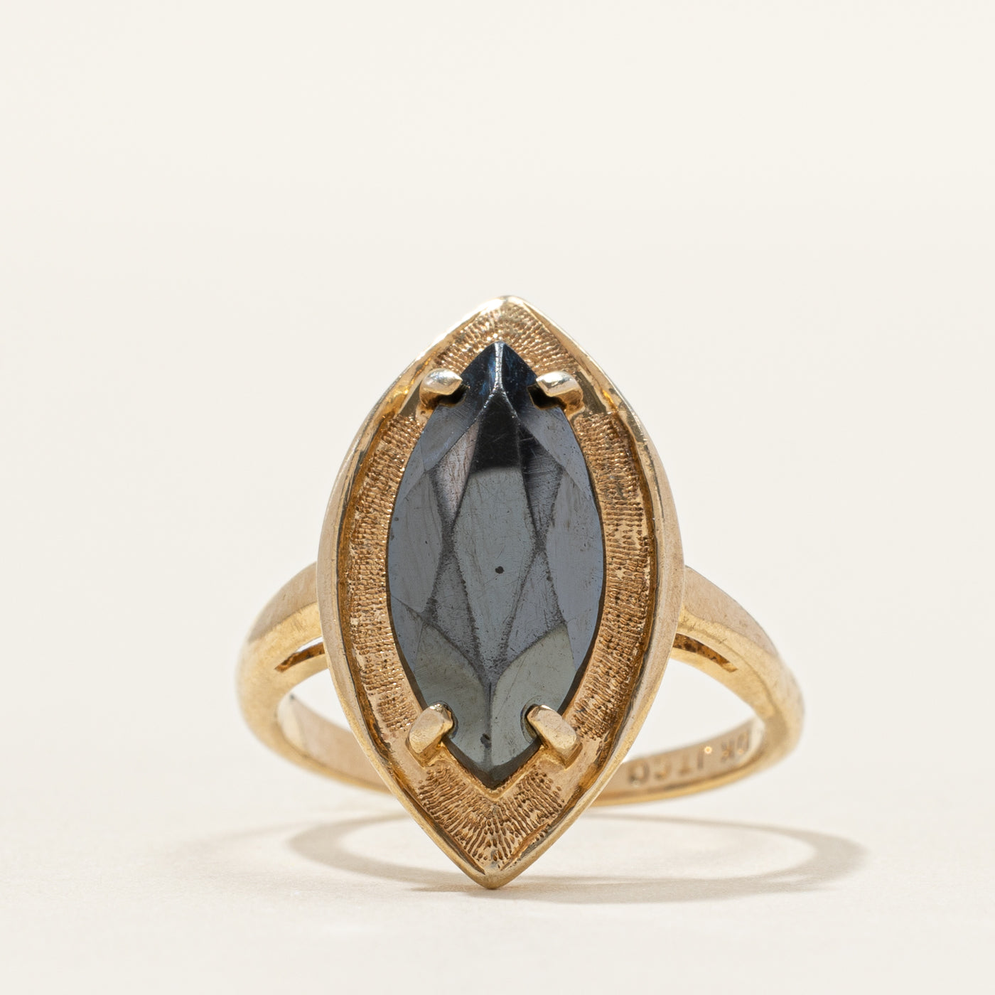 Hematite Textured Navette Ring | SZ 5