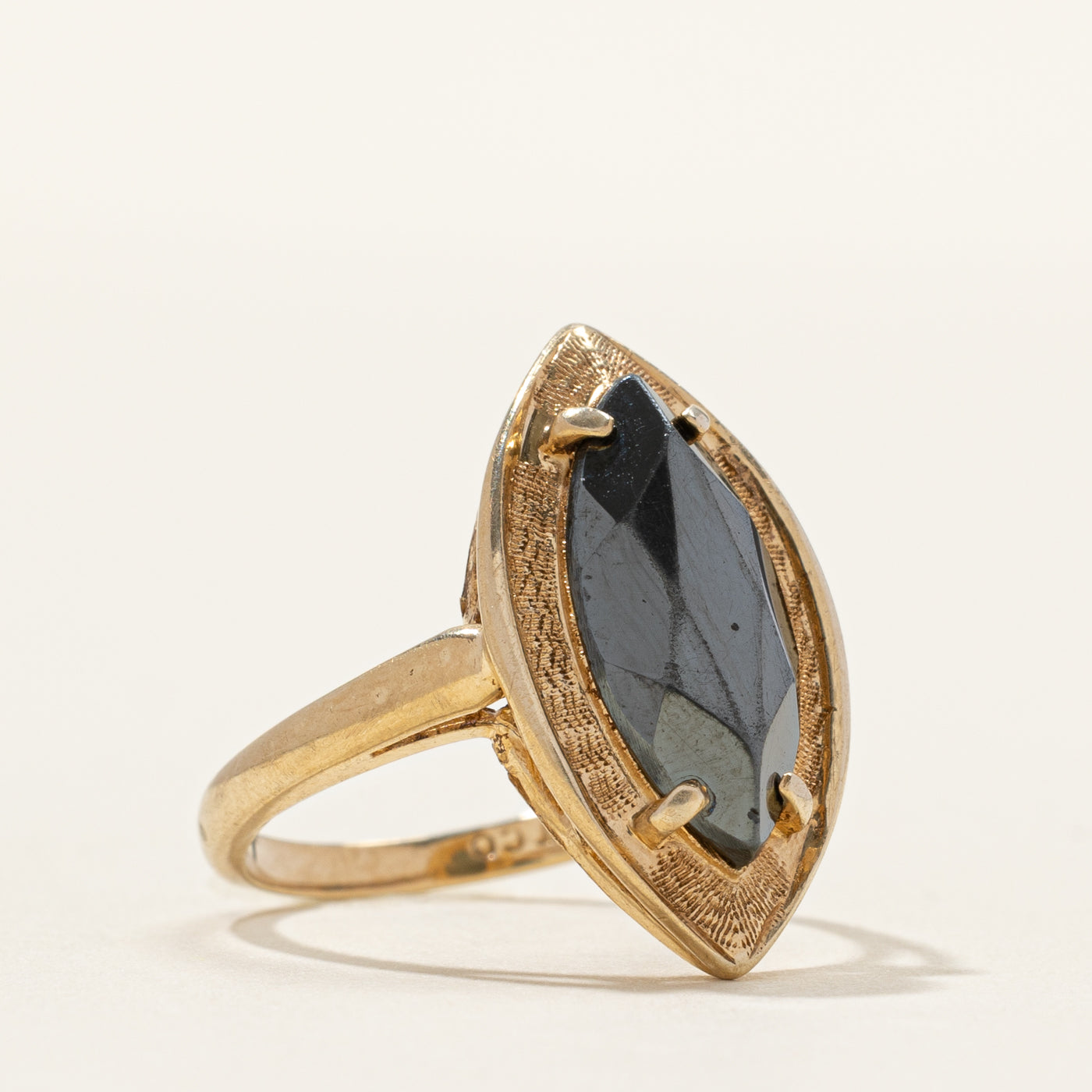 Hematite Textured Navette Ring | SZ 5