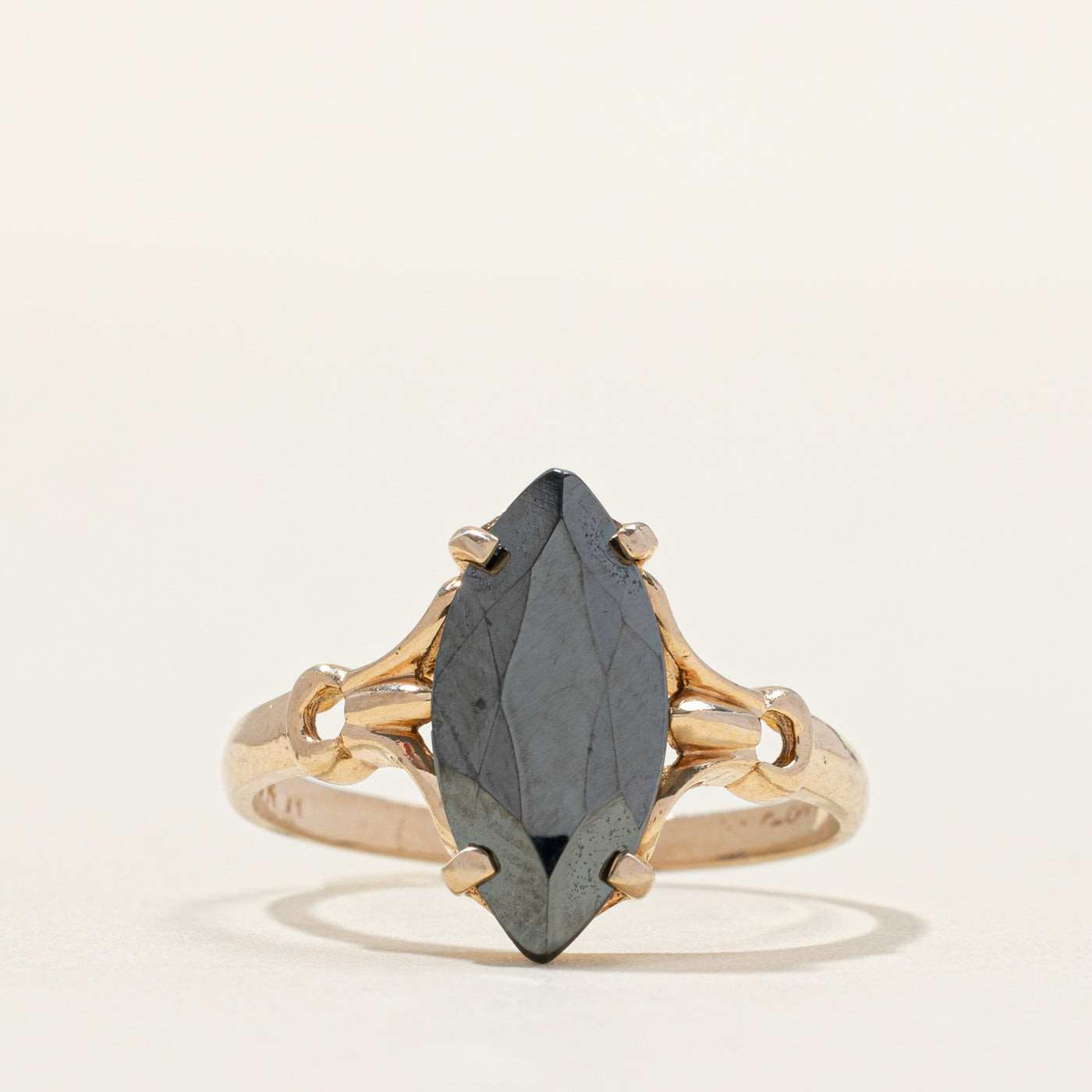 Hematite Open Shank Navette Ring | SZ 8