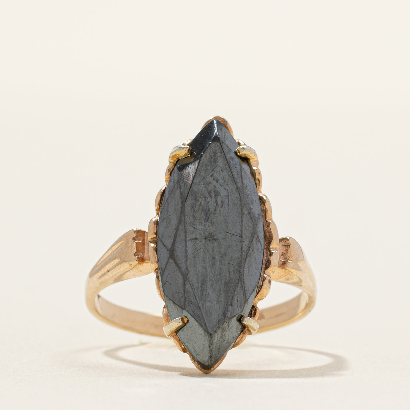 Hematite Grooved Navette Ring | SZ 6.25