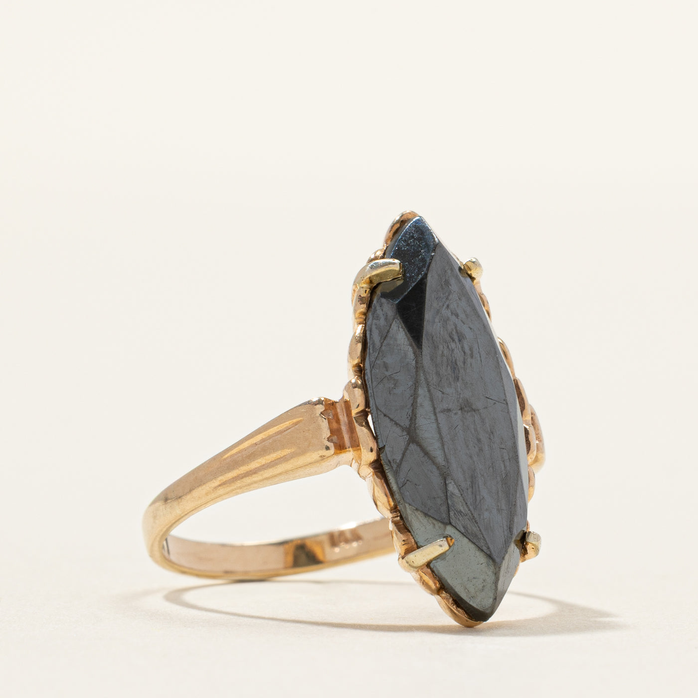 Hematite Grooved Navette Ring | SZ 6.25