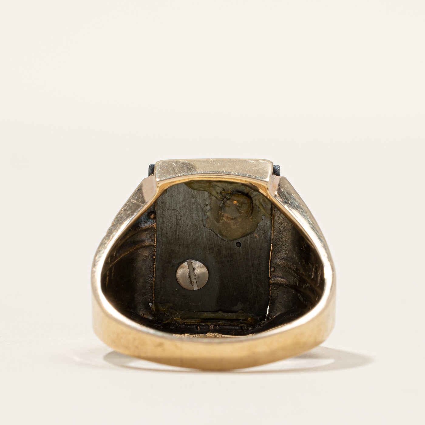 Hematite & Diamond "G" Initial Signet Ring | 0.002ct | SZ 9.5