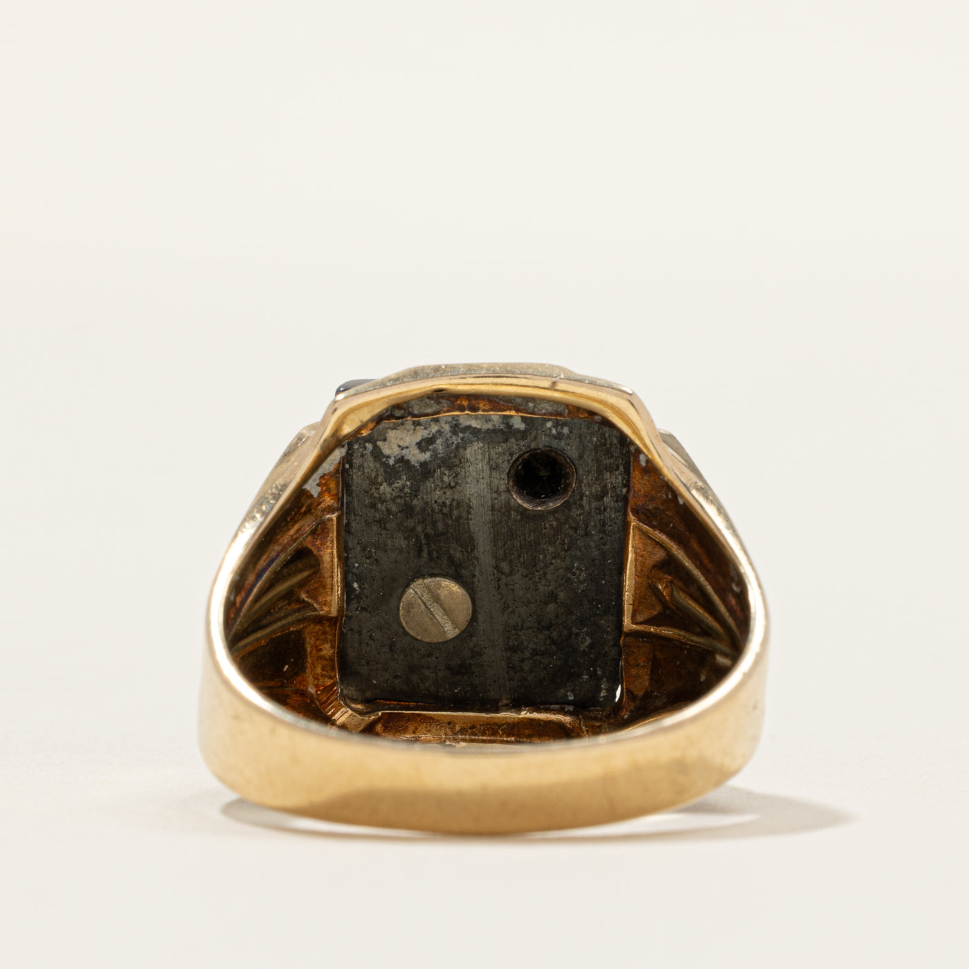 Hematite & Diamond "B" Initial Signet Ring | 0.003ct | SZ 8.5