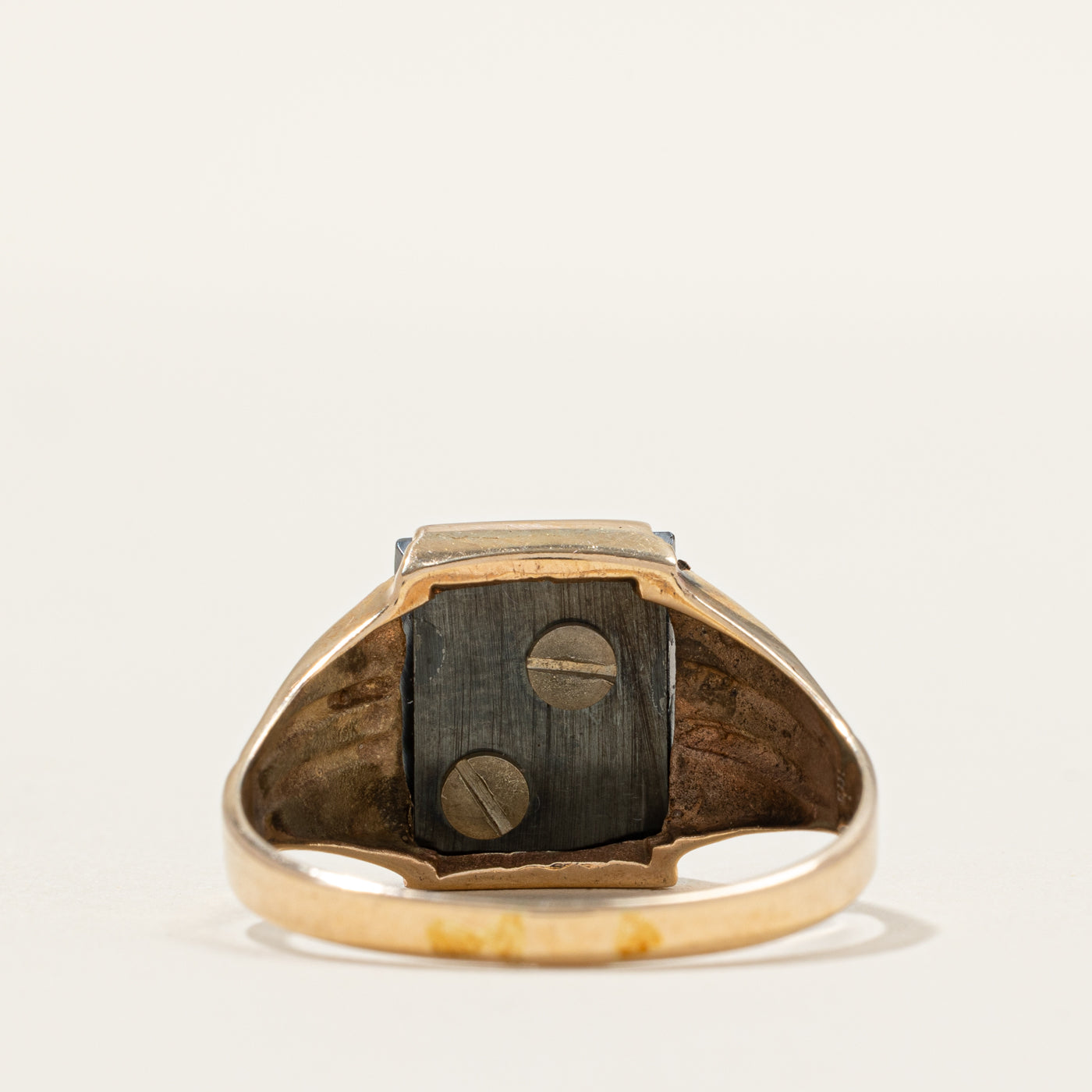 Hematite & Diamond "T" Initial Signet Ring | 0.01ct | SZ 11