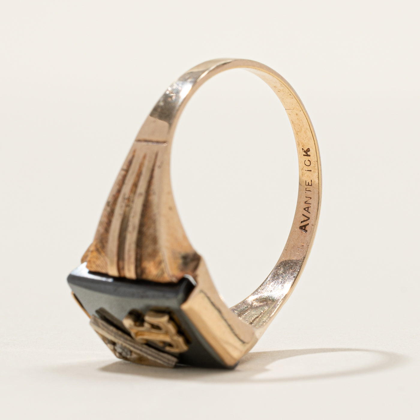 Hematite & Diamond "T" Initial Signet Ring | 0.01ct | SZ 11