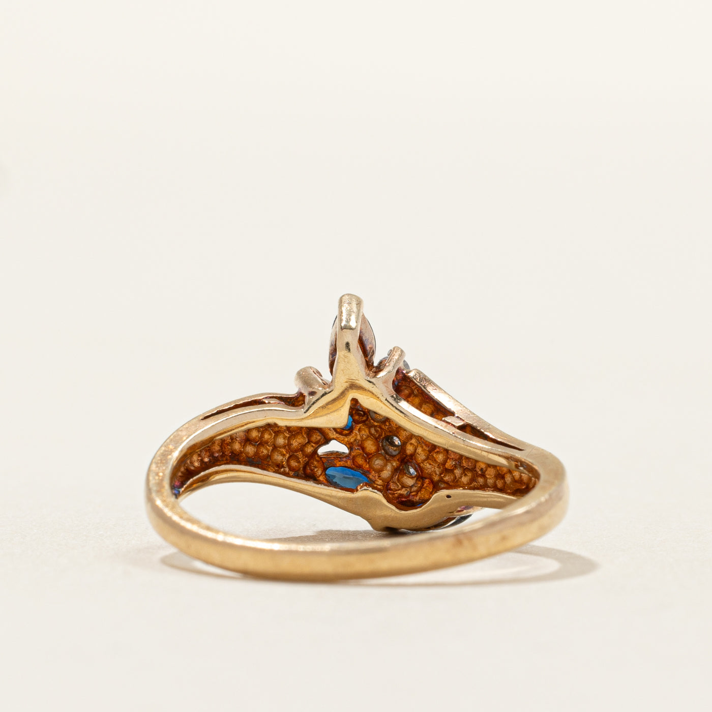 Marquise Cut Sapphire & Diamond Grooved Bypass Ring | 0.05ctw | SZ 6