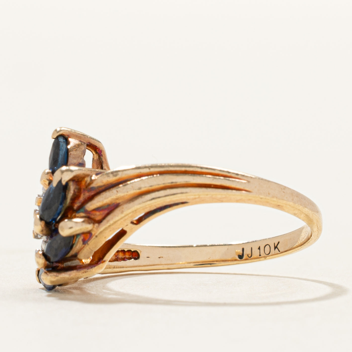 Marquise Cut Sapphire & Diamond Grooved Bypass Ring | 0.05ctw | SZ 6