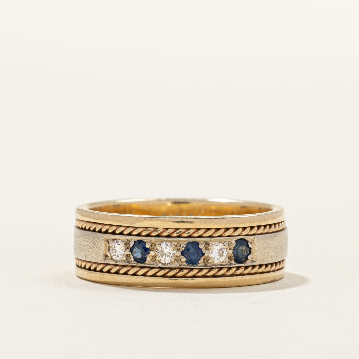 Six Stone Sapphire & Diamond Textured Band | 0.09ctw | 6.6mm | SZ 7.25