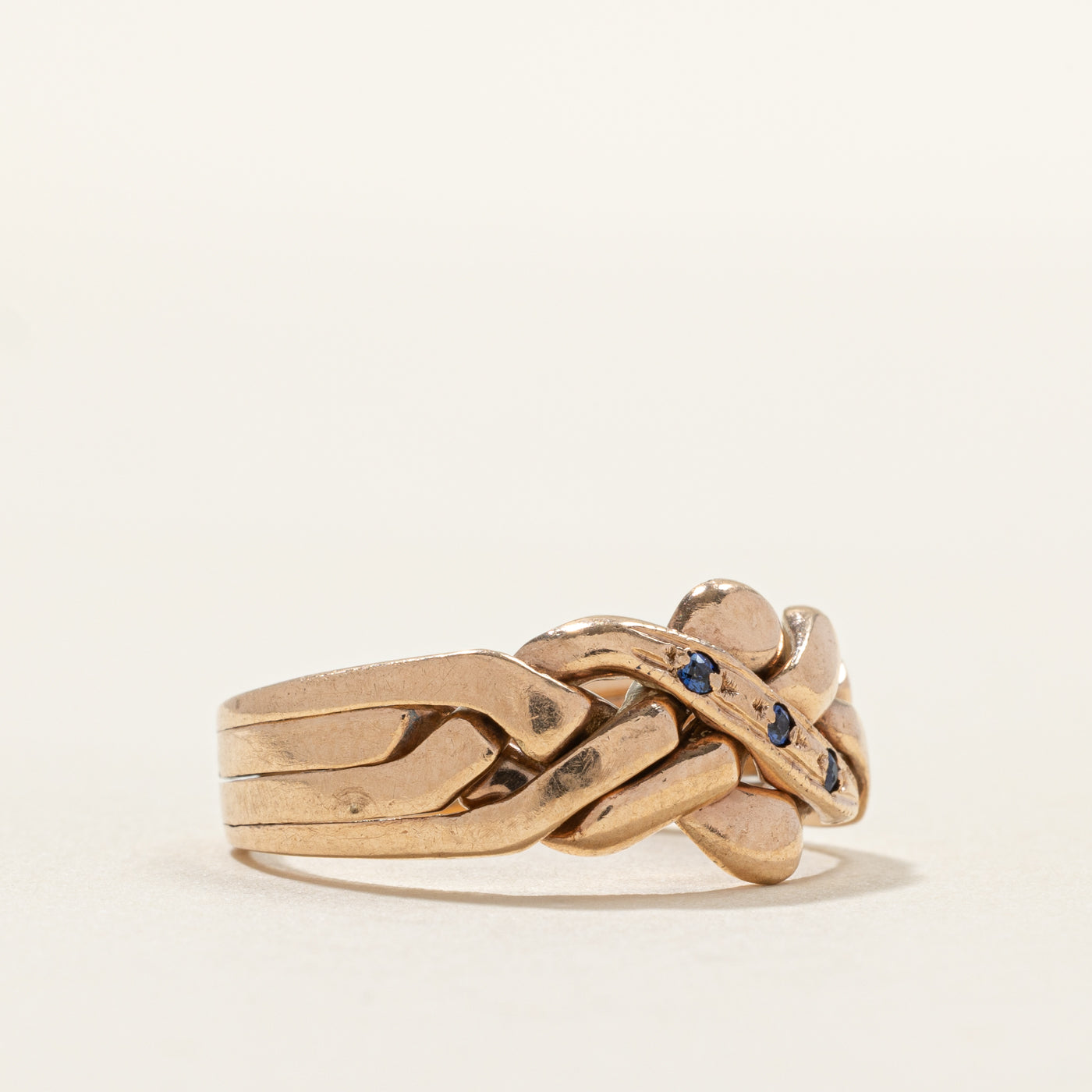 Yellow Gold Three Stone Sapphire Puzzle Ring | SZ 8
