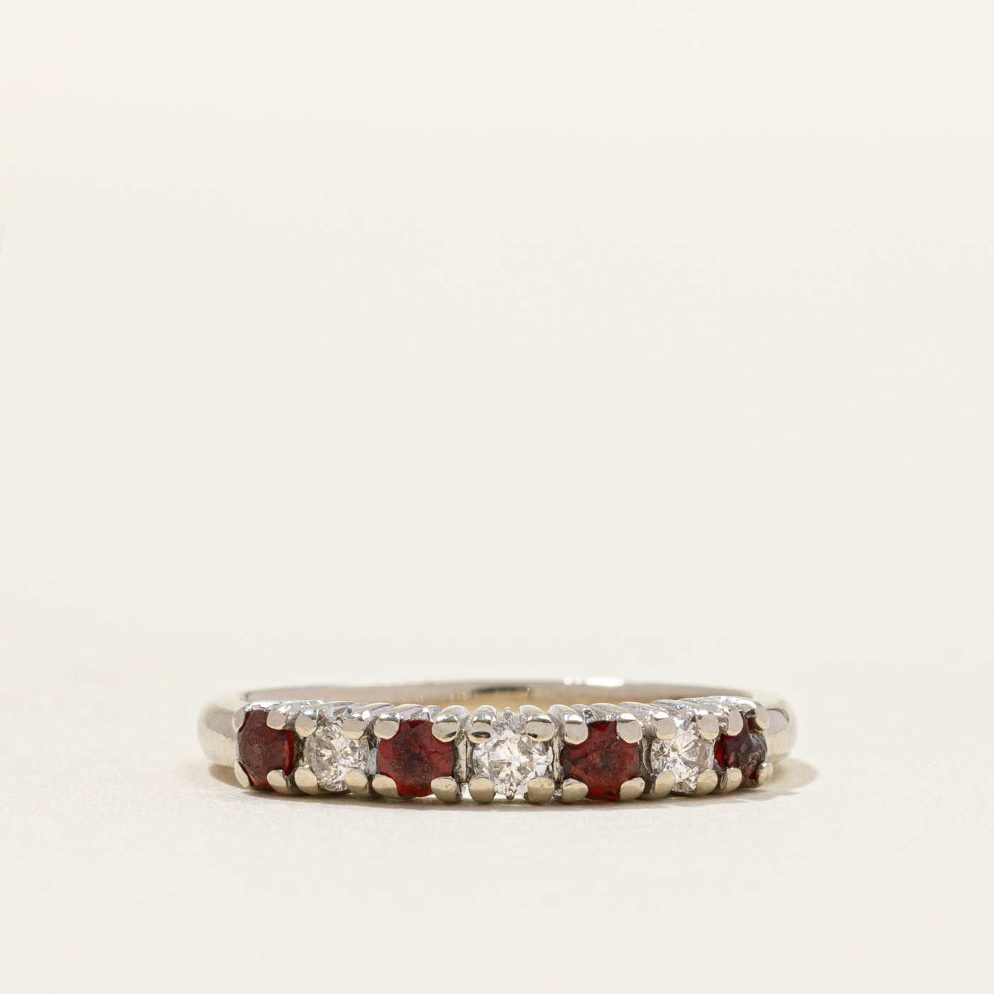 Semi Eternity Diamond & Garnet Band | 0.12ctw, 3.16mm | SZ 6