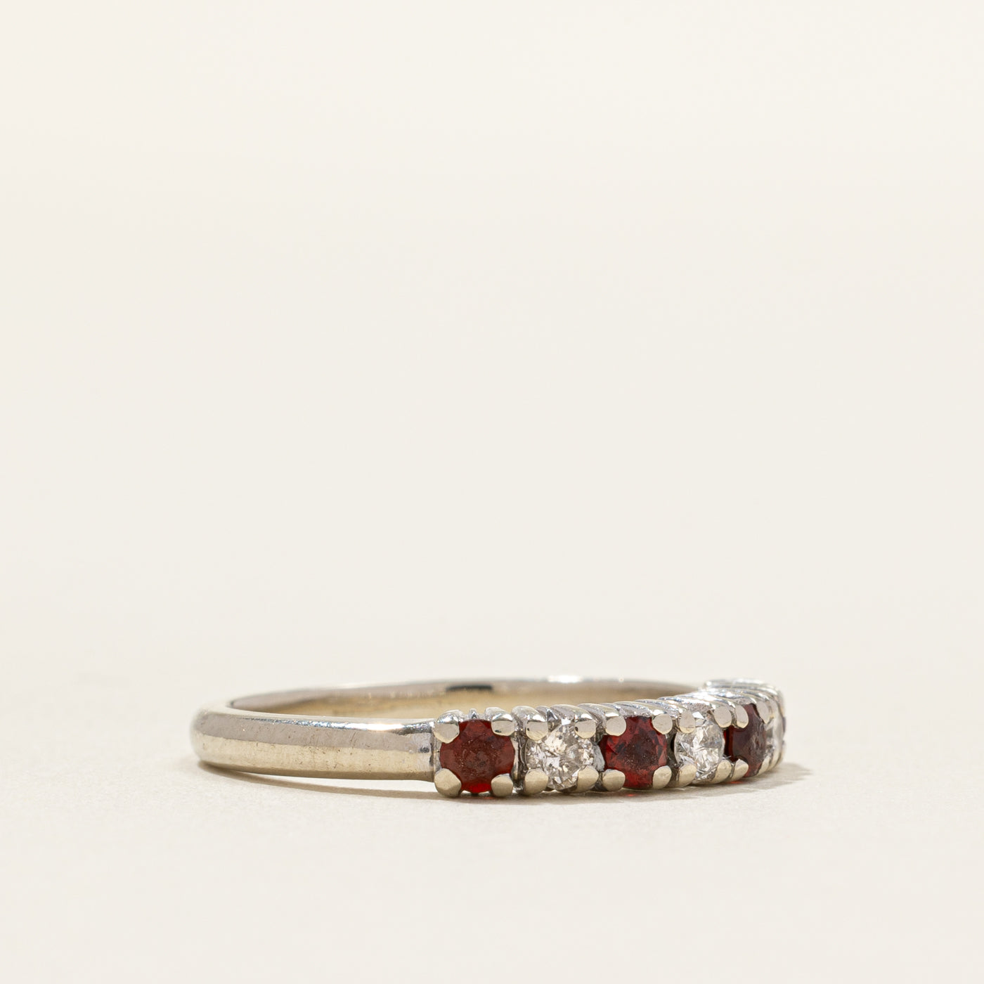 Semi Eternity Diamond & Garnet Band | 0.12ctw, 3.16mm | SZ 6