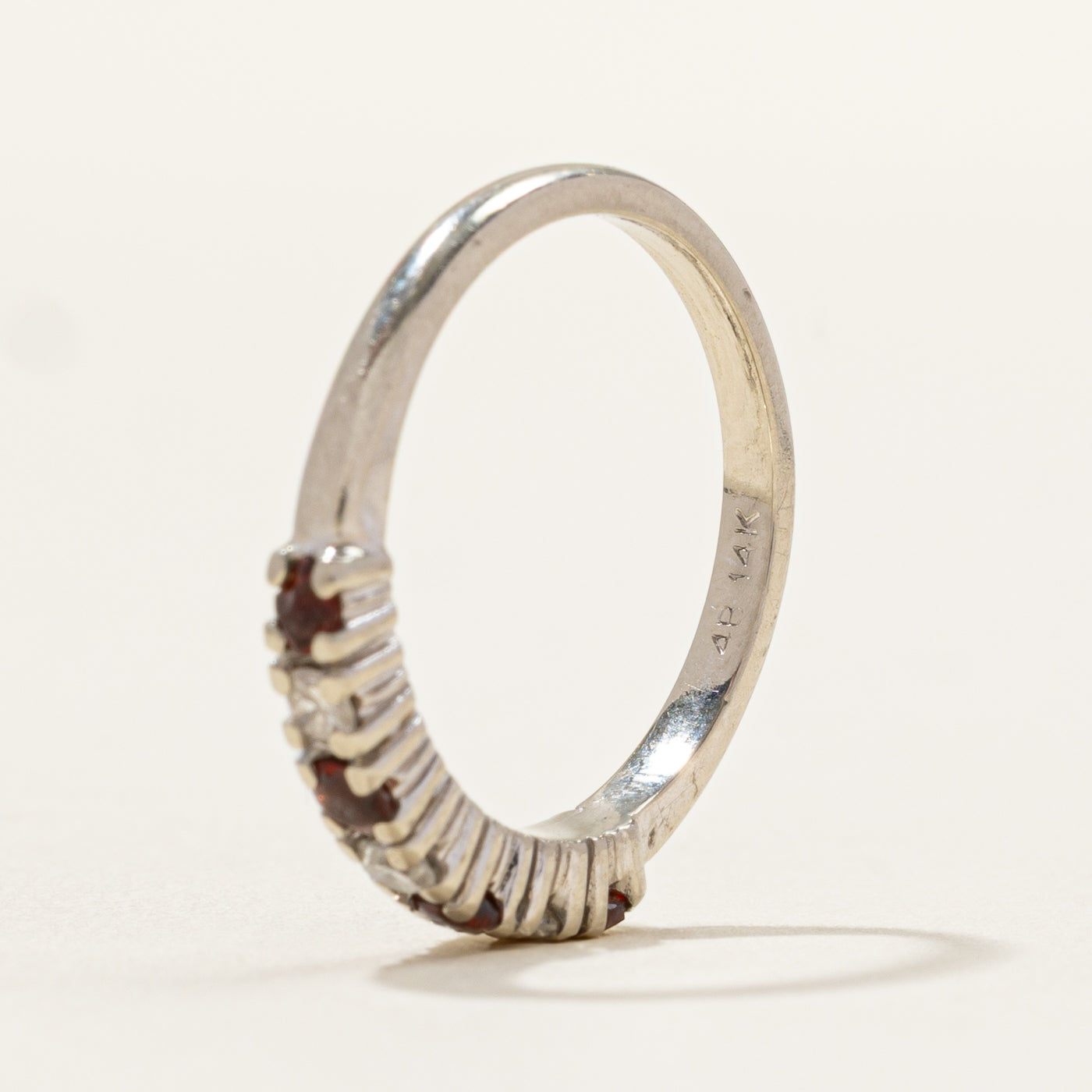 Semi Eternity Diamond & Garnet Band | 0.12ctw, 3.16mm | SZ 6