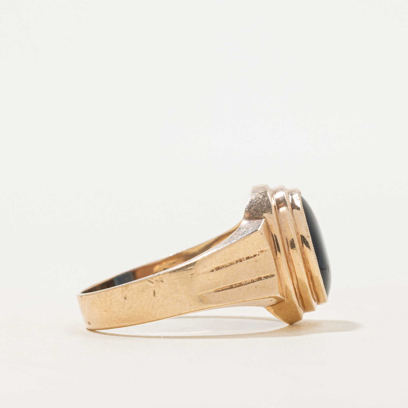 Bezel Set Oval Cut Synthetic Sapphire Ring | SZ 10.75