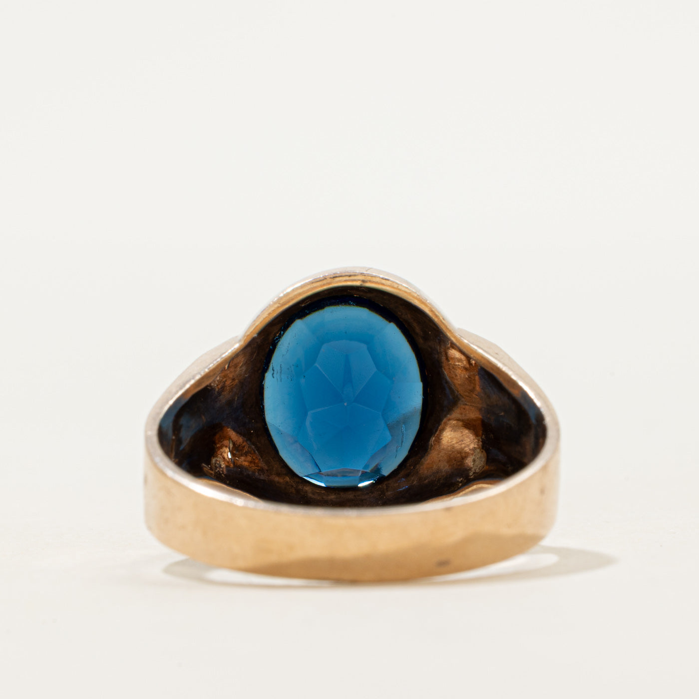 Bezel Set Oval Cut Synthetic Sapphire Ring | SZ 10.75