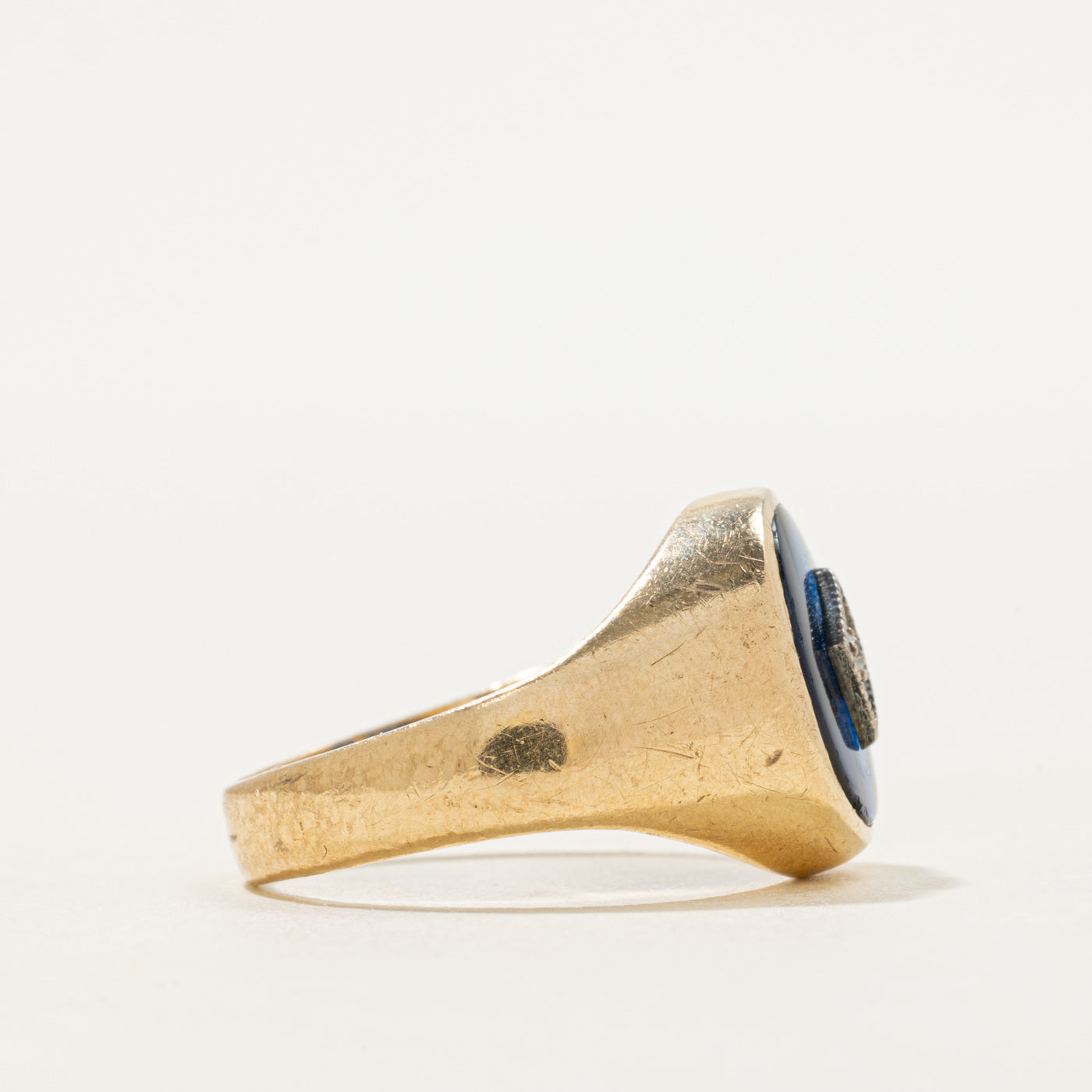 Synthetic Sapphire & Natural Diamond Signet Ring | SZ 7.5