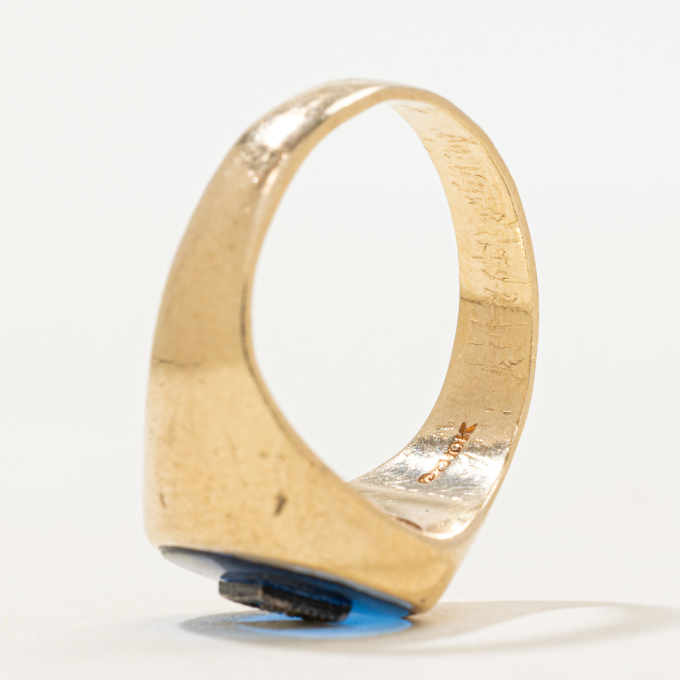 Synthetic Sapphire & Natural Diamond Signet Ring | SZ 7.5