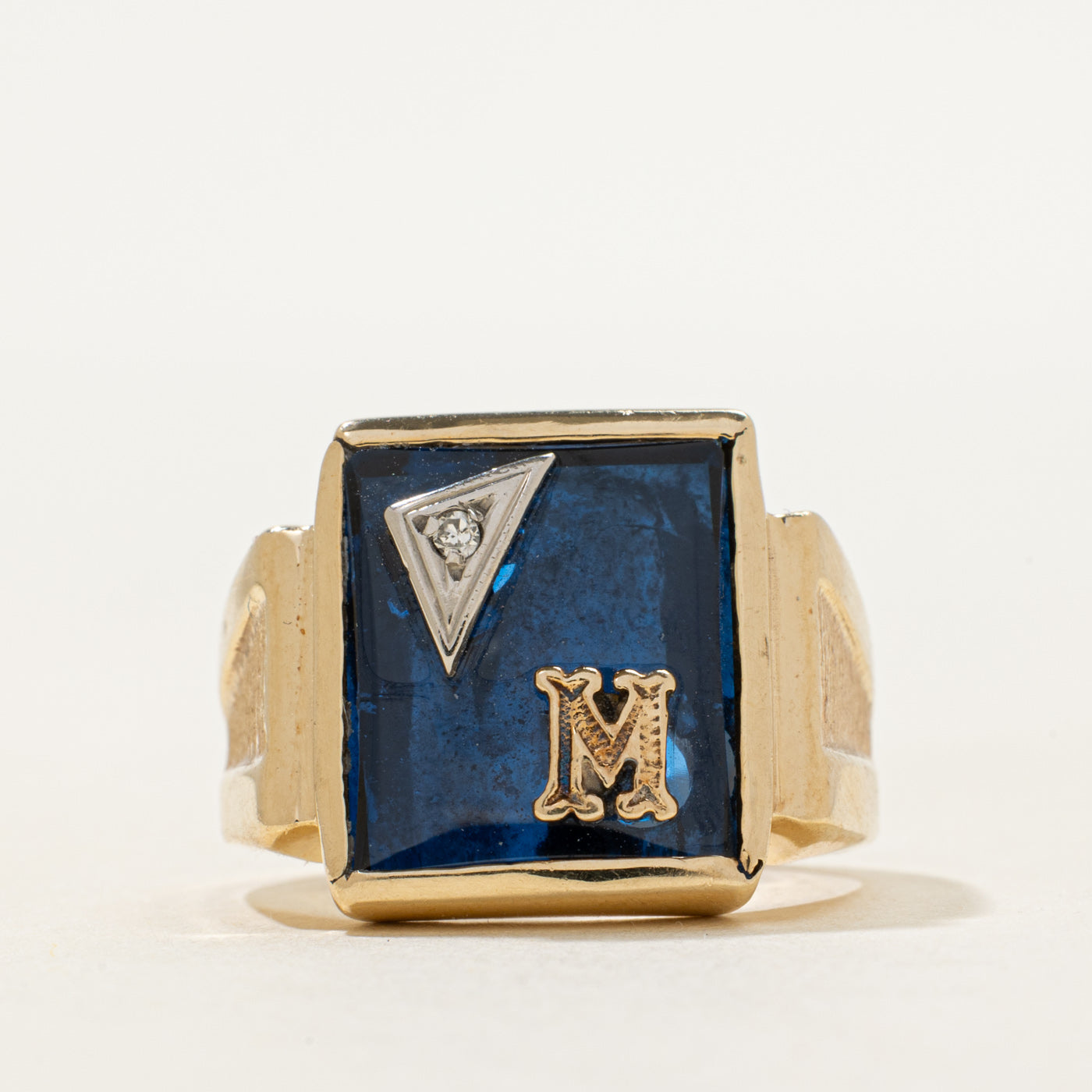 Synthetic Sapphire & Natural Diamond "M" Signet Ring | SZ 5