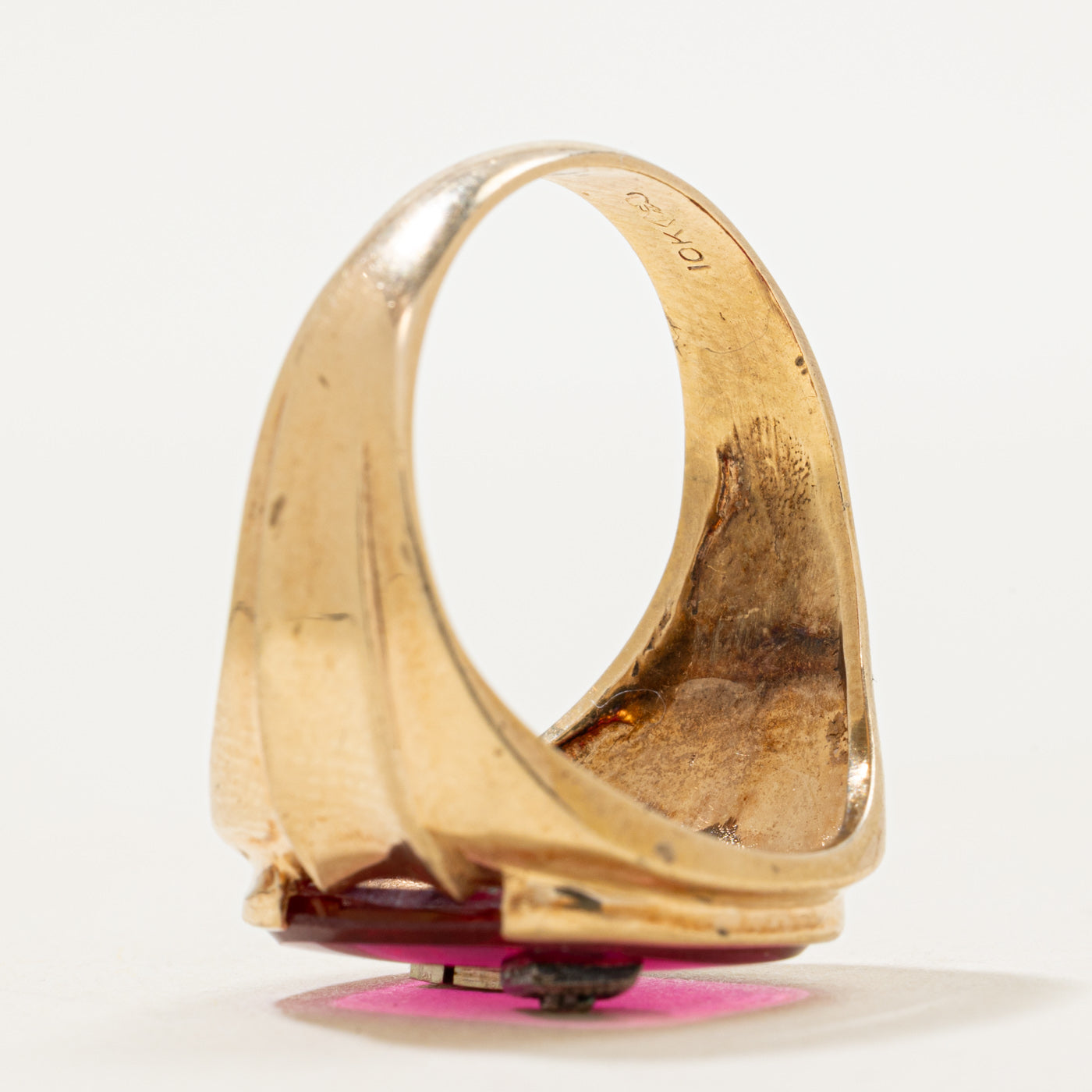 Synthetic Ruby & Natural Diamond "S" Signet Ring | SZ 10.25