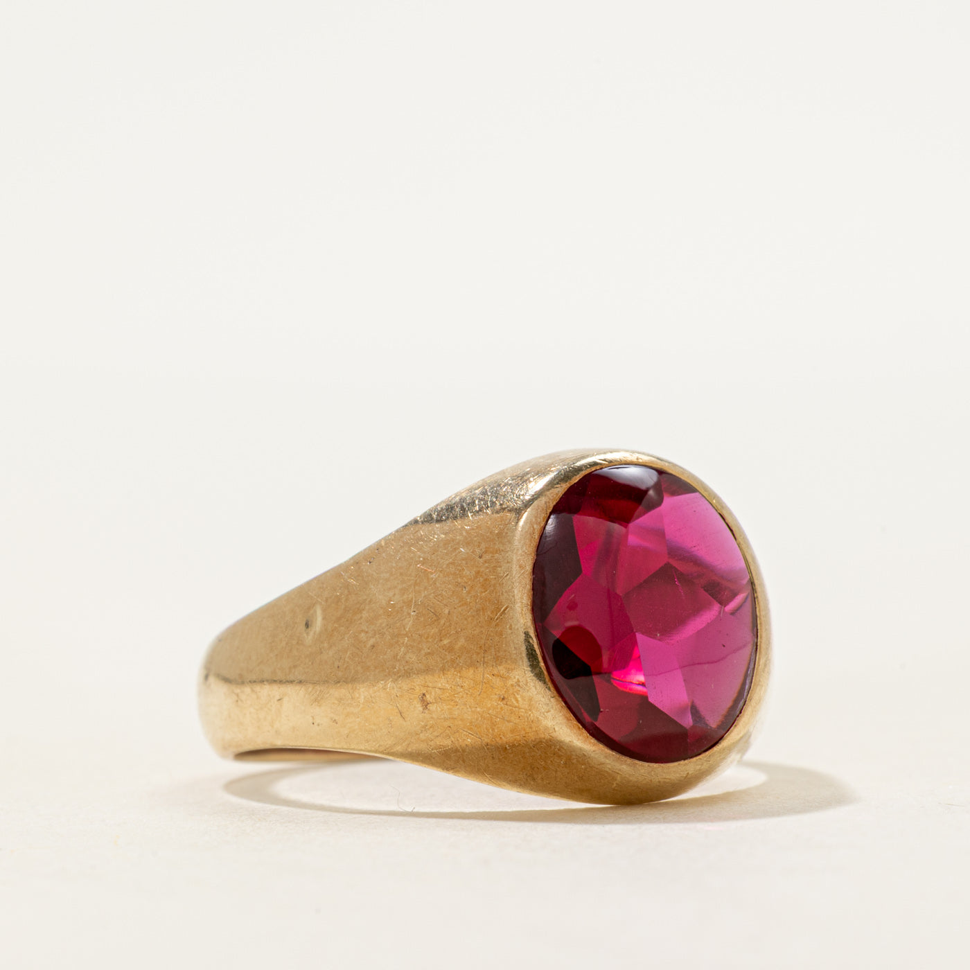 Bezel Set Oval Cut Synthetic Ruby Ring | SZ 10.5