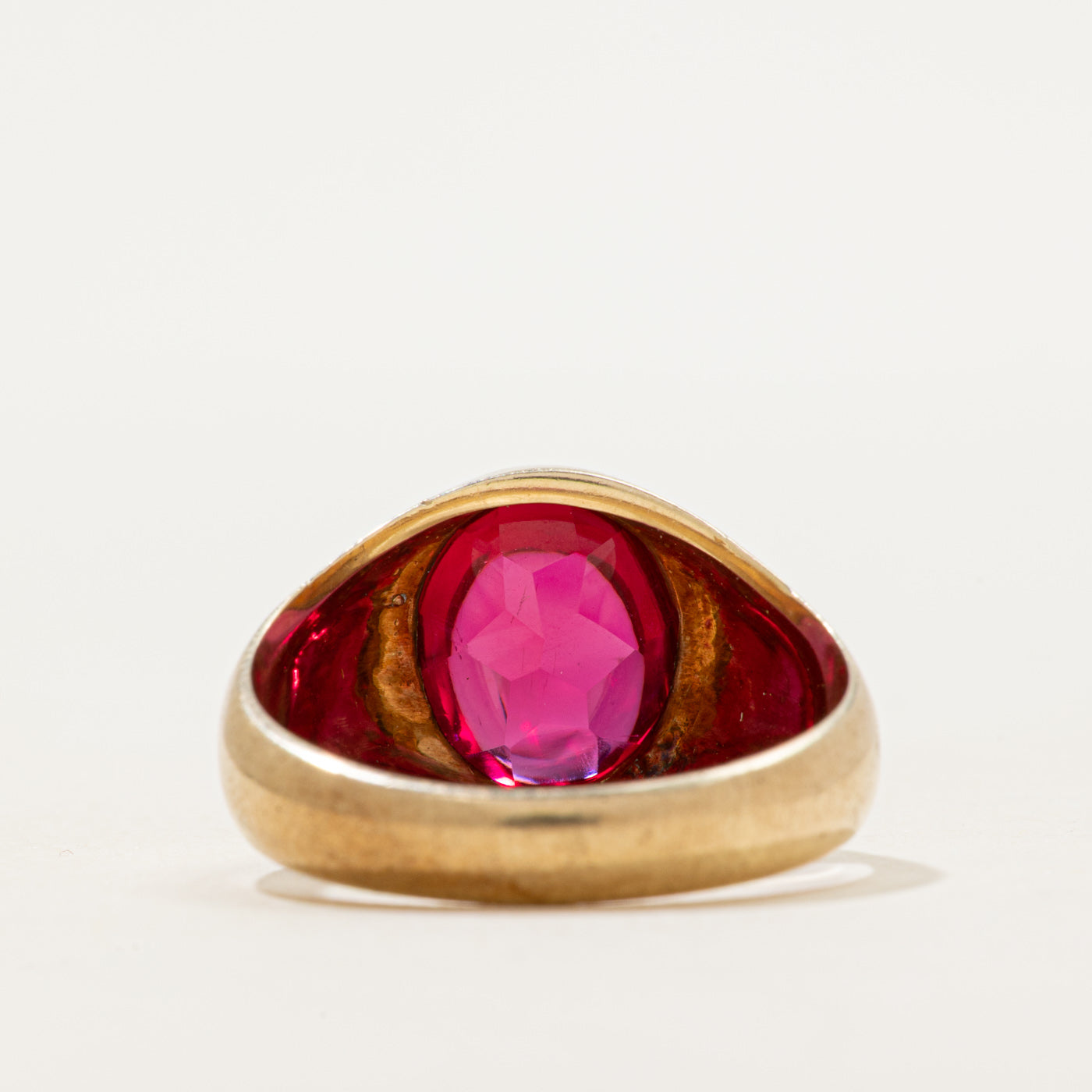 Bezel Set Oval Cut Synthetic Ruby Ring | SZ 10.5