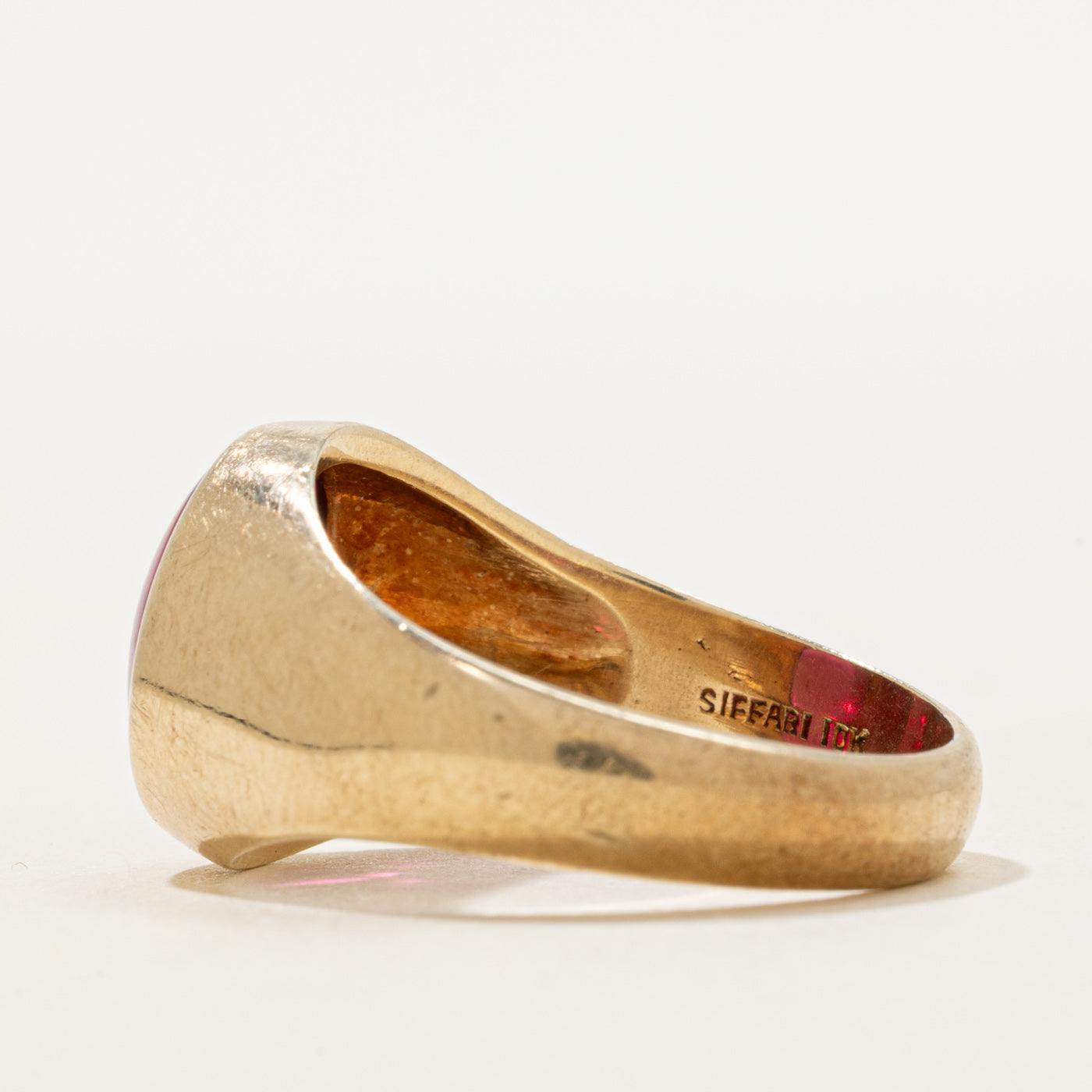 Bezel Set Oval Cut Synthetic Ruby Ring | SZ 10.5