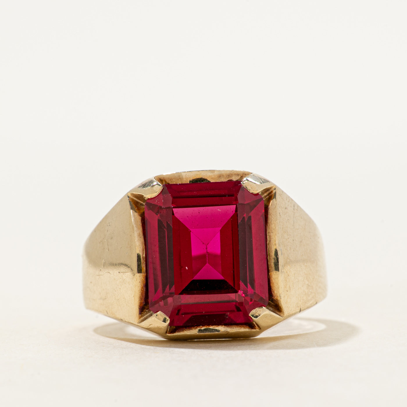 Step Cut Synthetic Ruby Cocktail Ring | SZ 9
