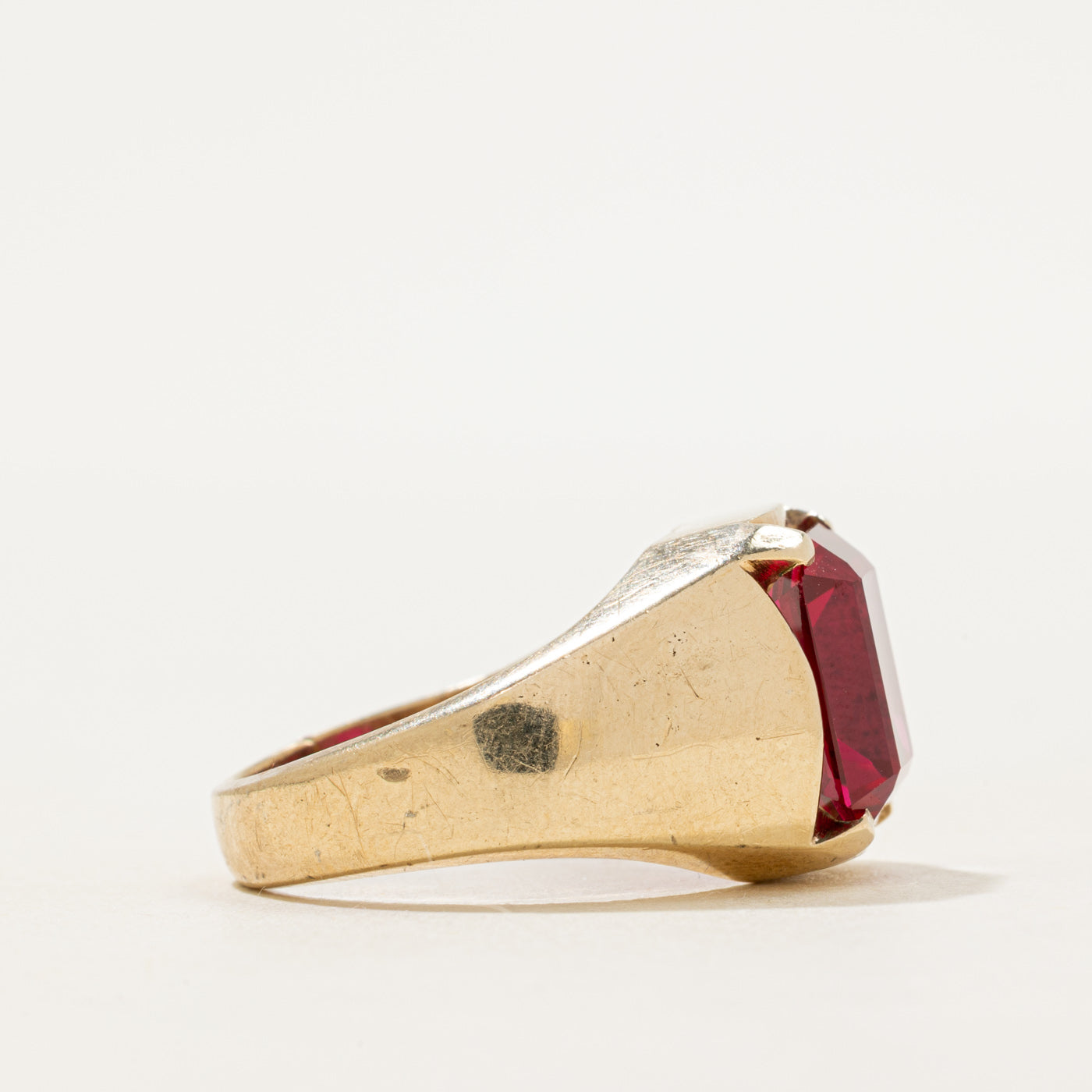 Step Cut Synthetic Ruby Cocktail Ring | SZ 9