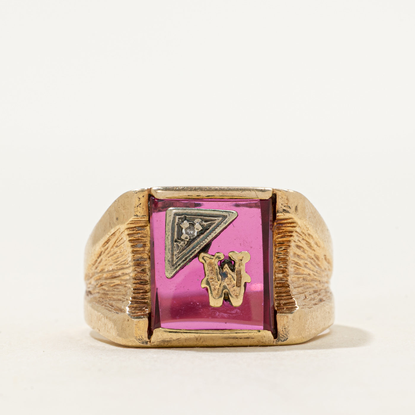 Synthetic Ruby & Natural Diamond "W" Signet Ring | SZ 8.75