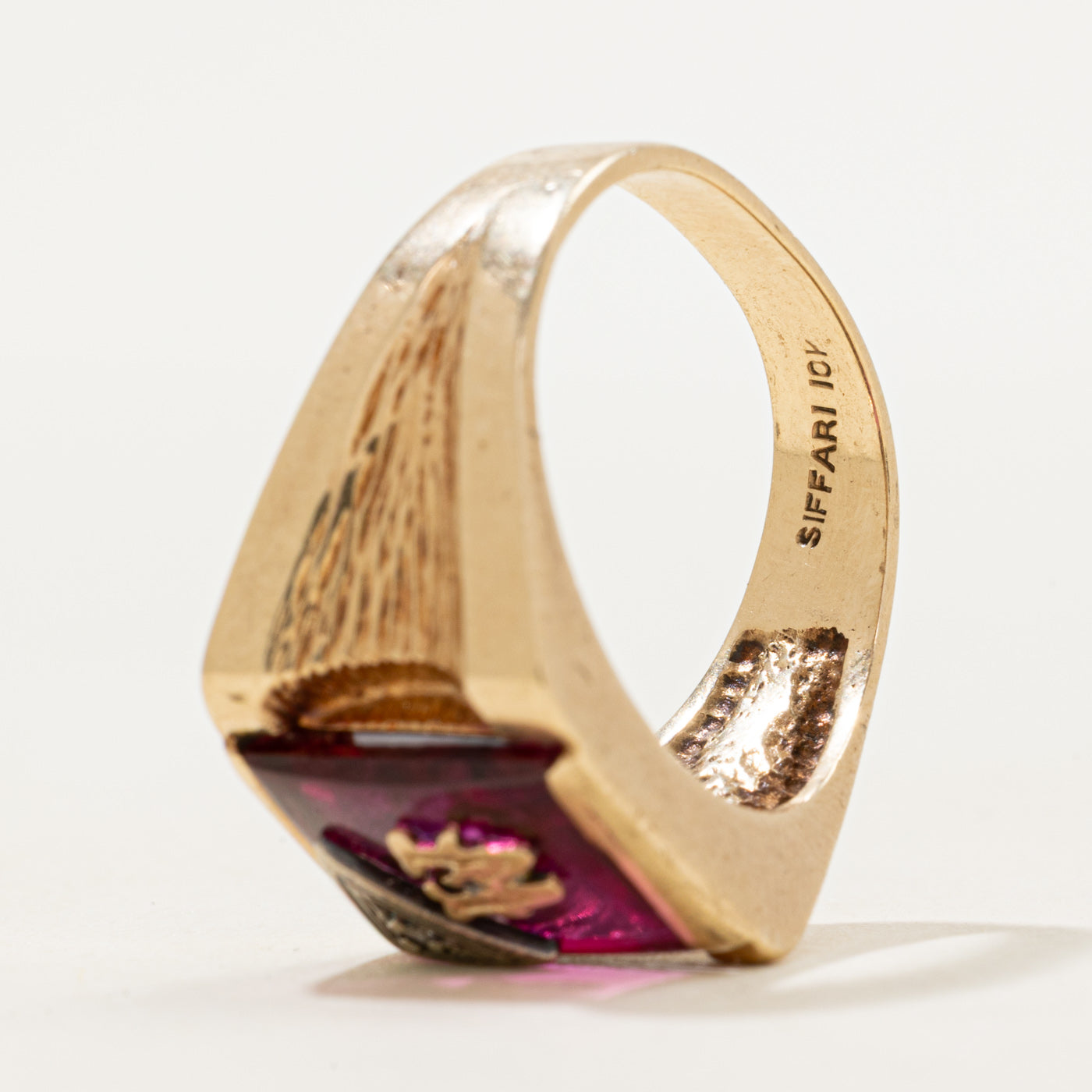 Synthetic Ruby & Natural Diamond "W" Signet Ring | SZ 8.75