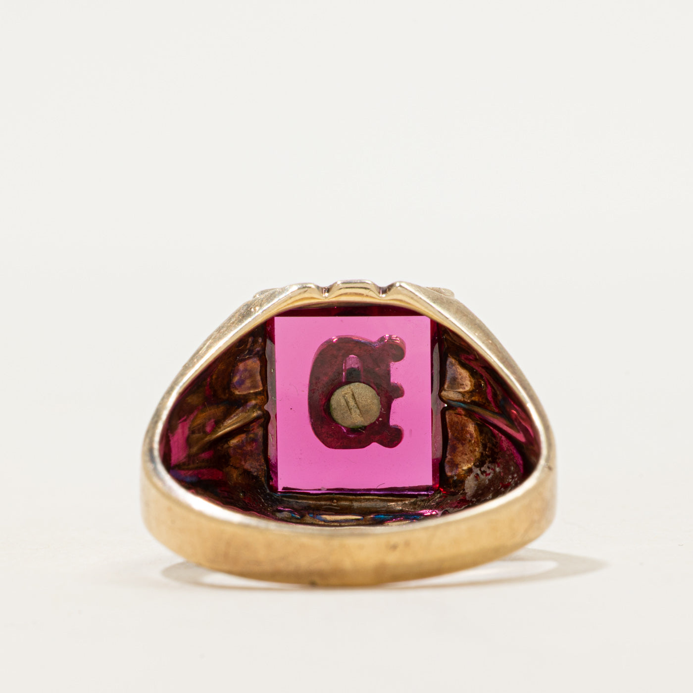 Synthetic Ruby "D" Initial Signet Ring | SZ 10.25