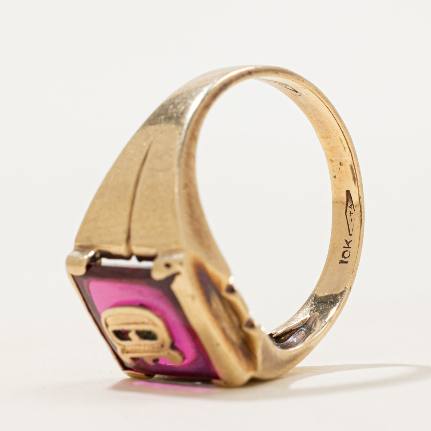 Synthetic Ruby "D" Initial Signet Ring | SZ 10.25