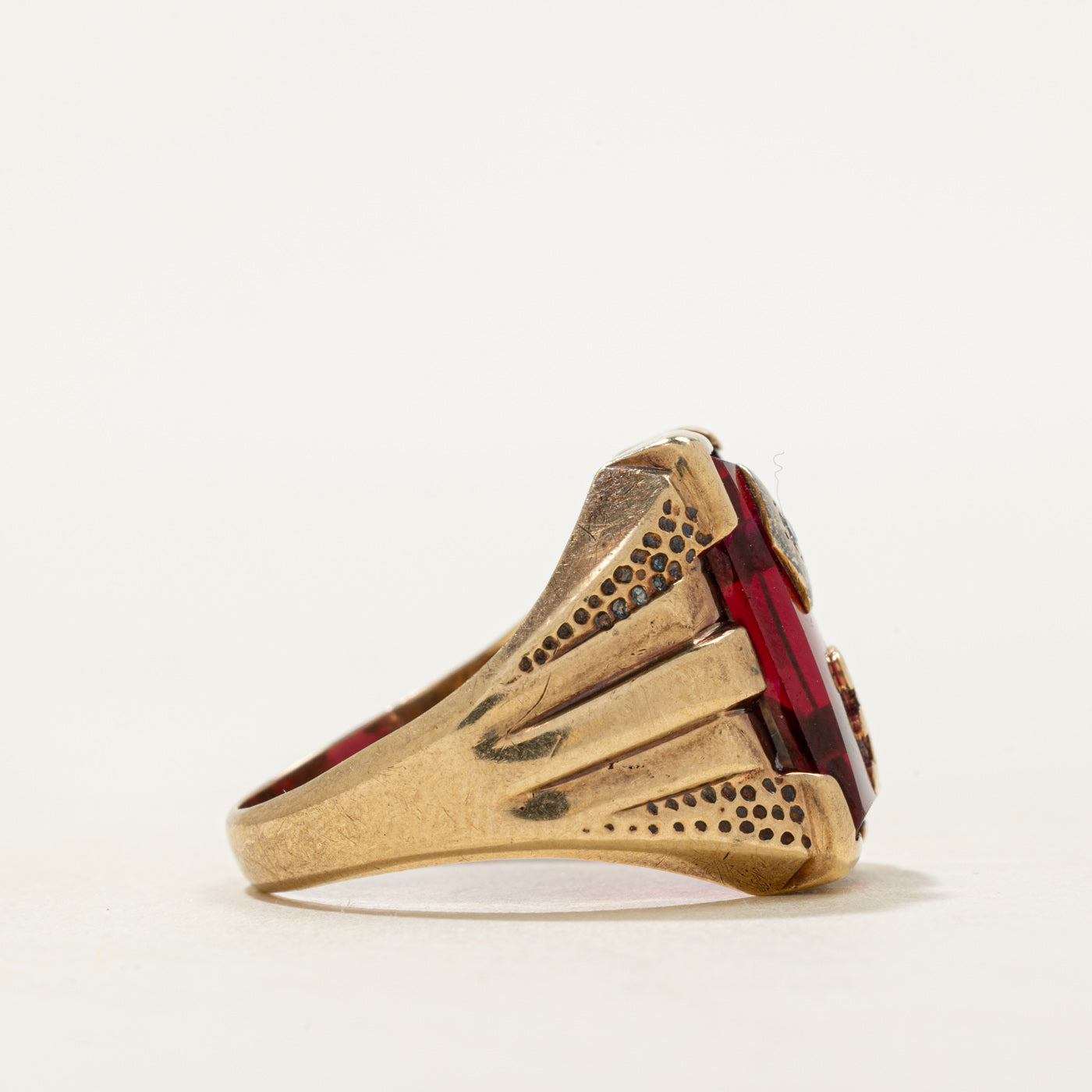 Synthetic Ruby & Natural Diamond "D" Signet Ring | SZ 10