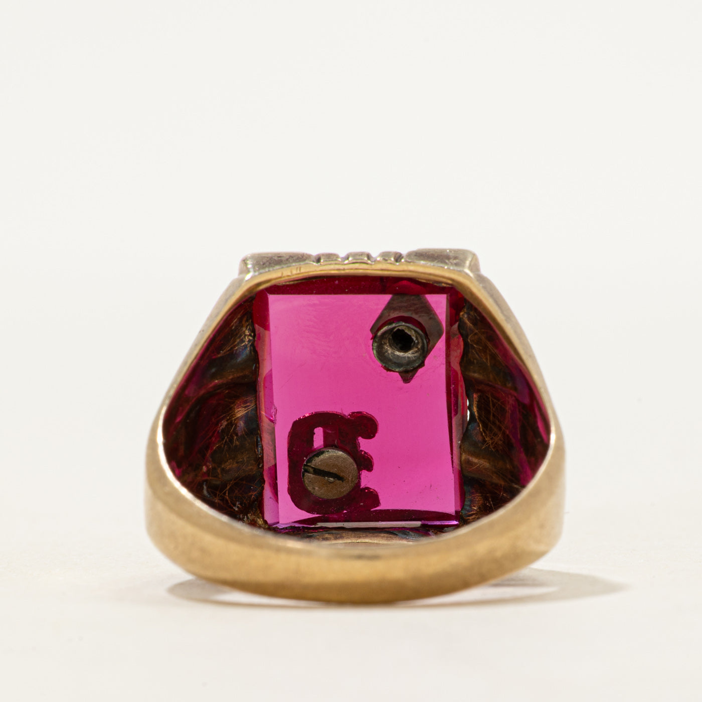 Synthetic Ruby & Natural Diamond "D" Signet Ring | SZ 10