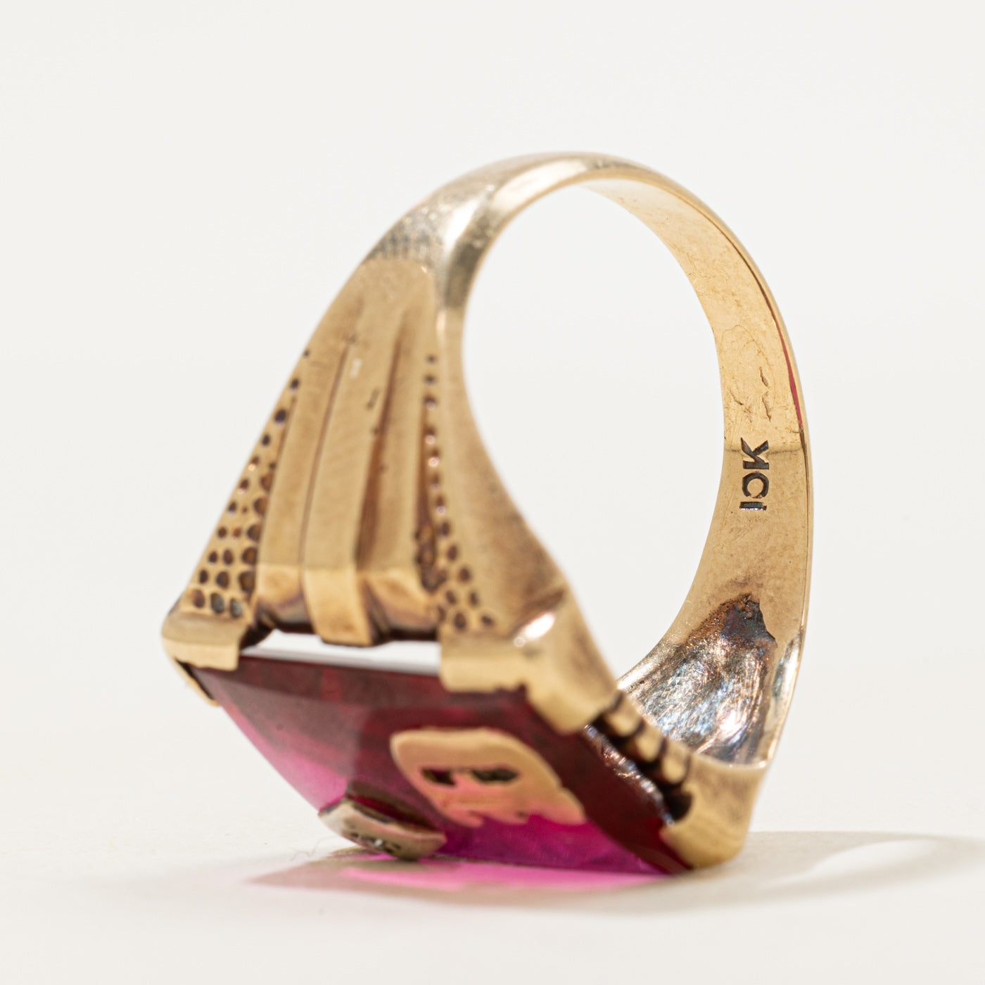 Synthetic Ruby & Natural Diamond "D" Signet Ring | SZ 10