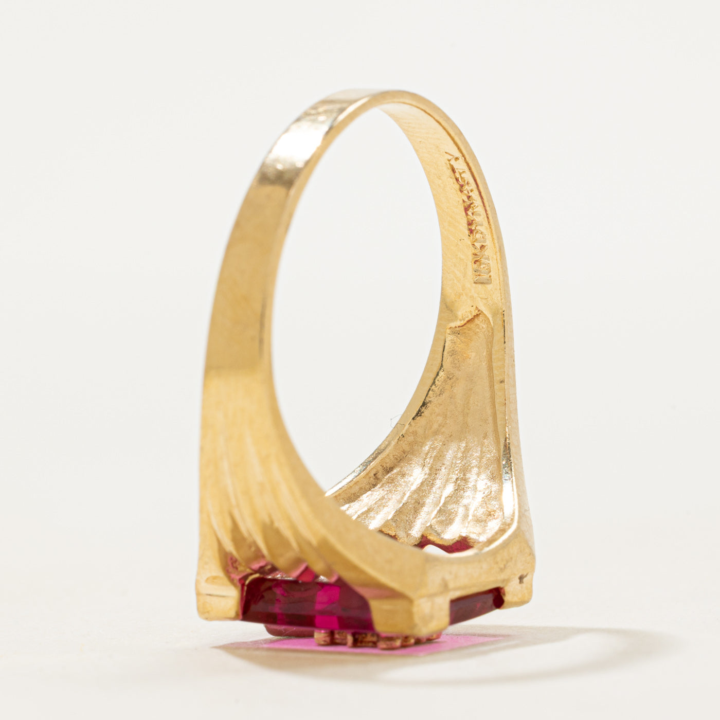 Synthetic Ruby & Natural Diamond "M" Grooved Signet Ring | SZ 10.75