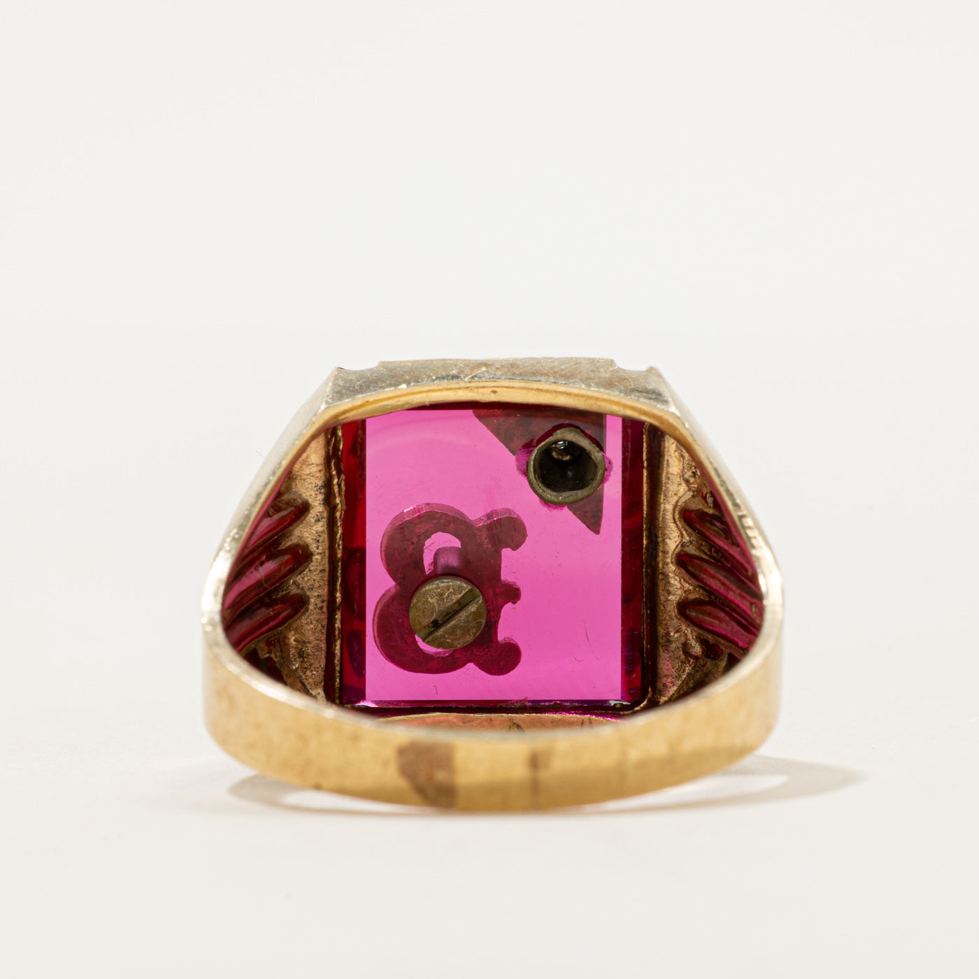 Synthetic Ruby & Natural Diamond "B" Signet Ring | SZ 11
