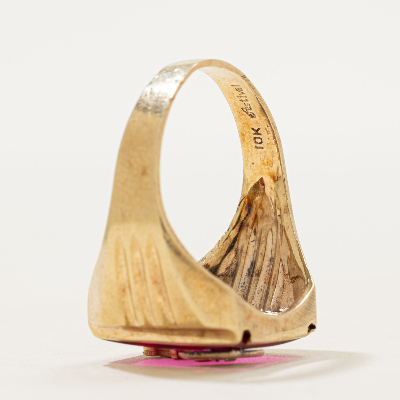 Synthetic Ruby & Natural Diamond "B" Signet Ring | SZ 11