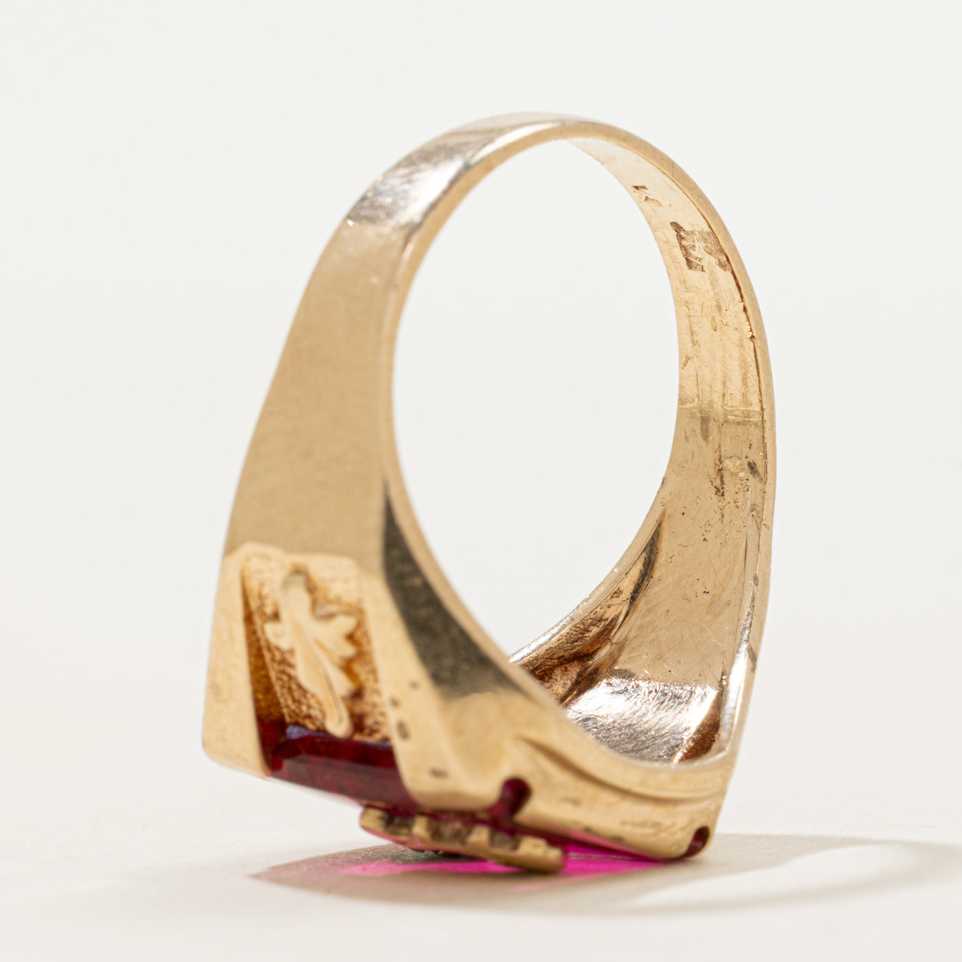 Synthetic Ruby & Natural Diamond "J" Signet Ring | SZ 8