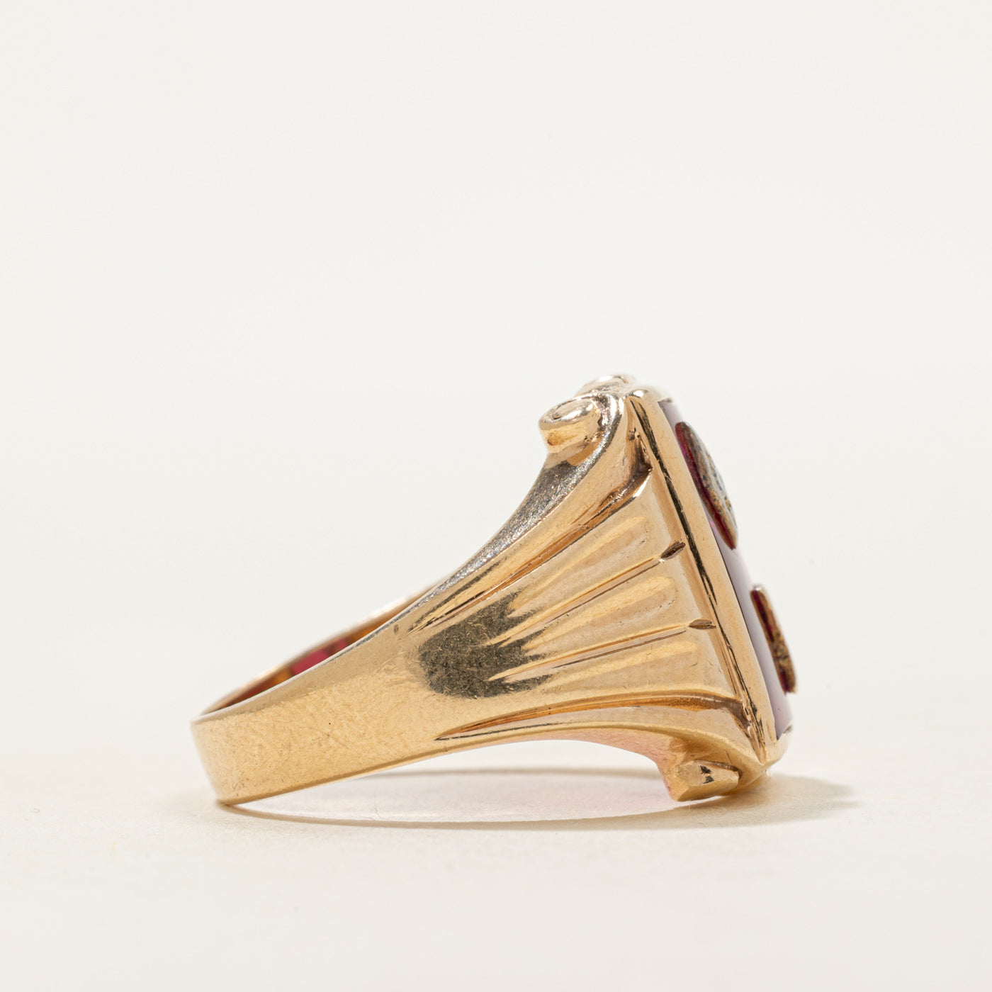 Synthetic Ruby & Natural Diamond "Y" Signet Ring | SZ 10.75