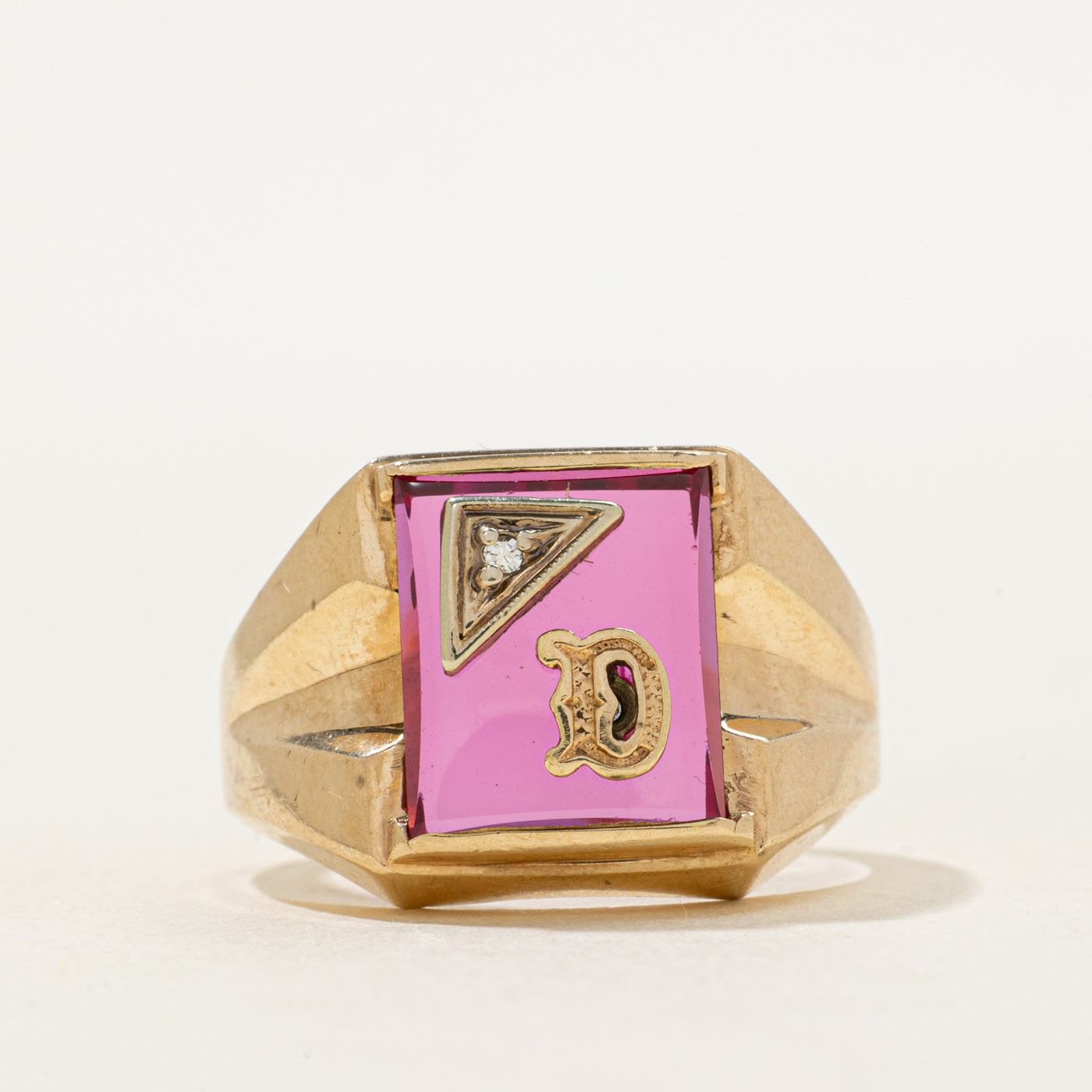 Synthetic Ruby & Natural Diamond "D" Signet Ring | SZ 10