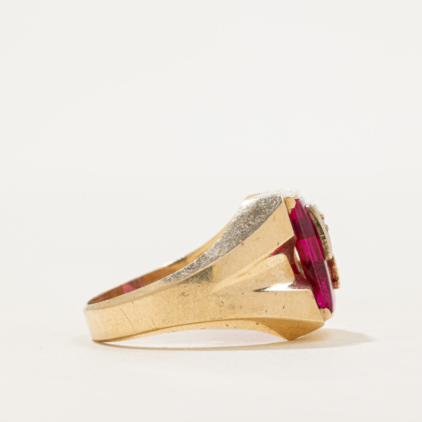 Synthetic Ruby & Natural Diamond "D" Signet Ring | SZ 10