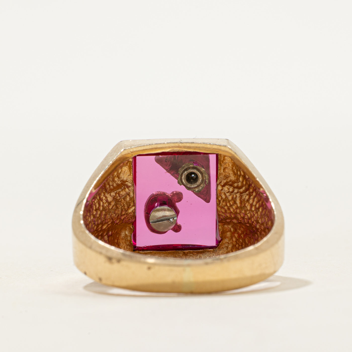 Synthetic Ruby & Natural Diamond "D" Signet Ring | SZ 10