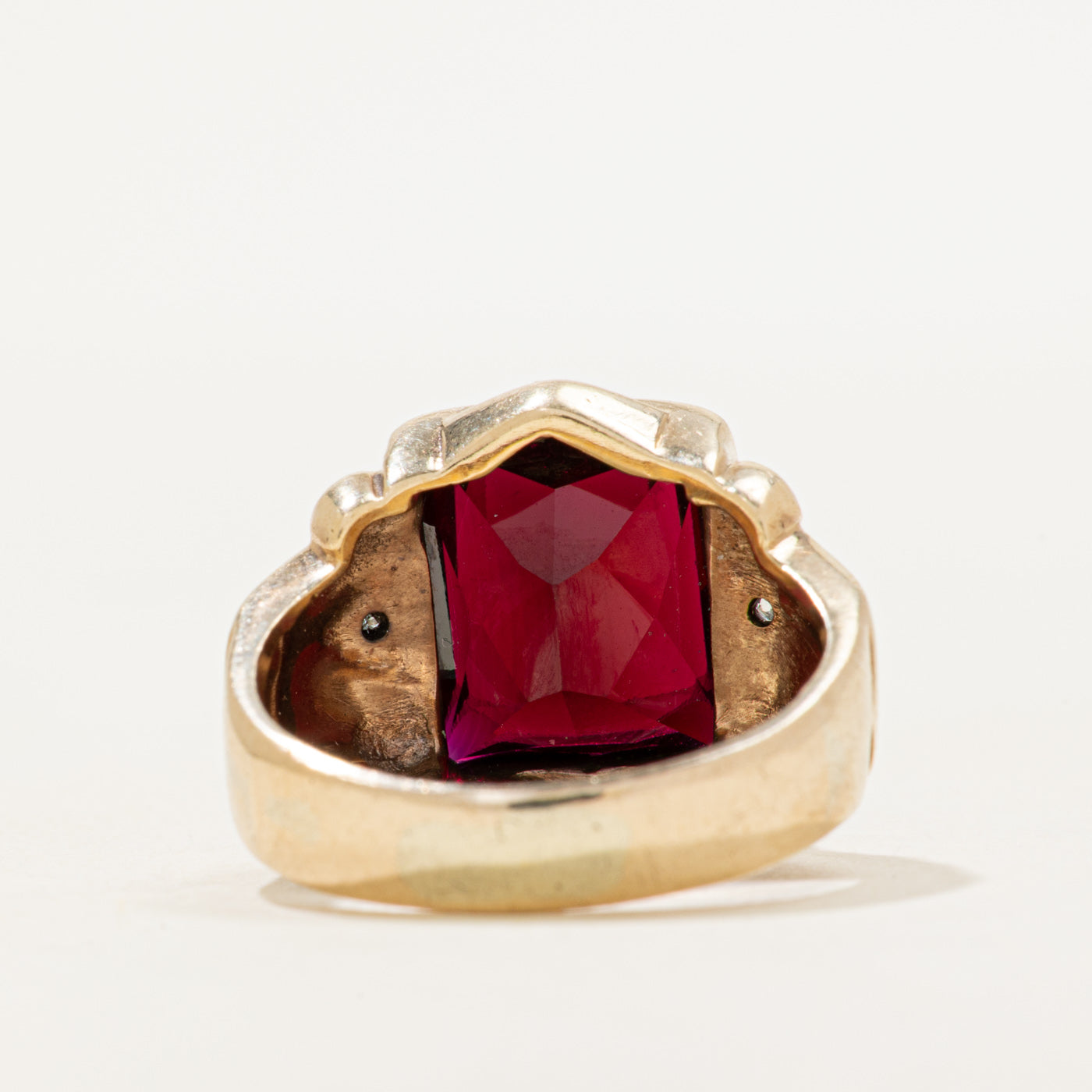 Synthetic Ruby & Natural Diamond Scrollwork Ring | SZ 6