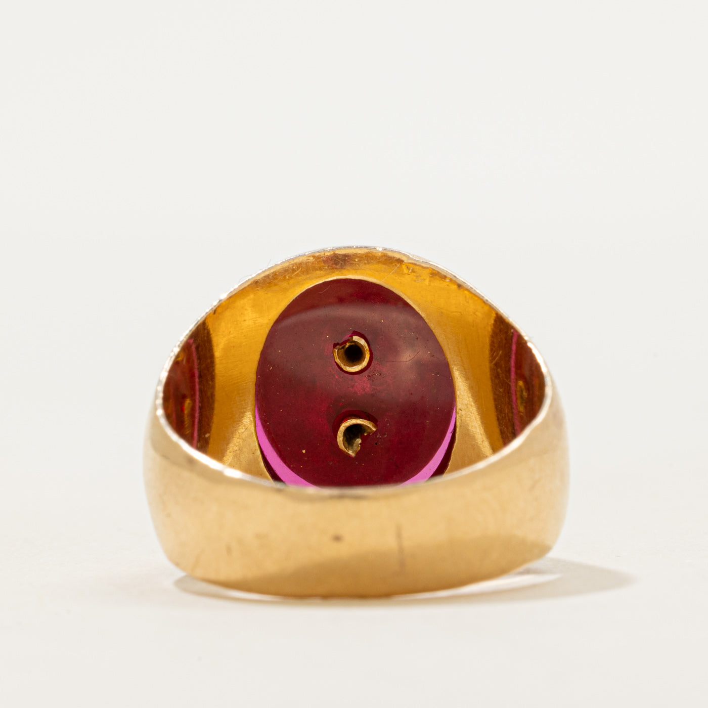 18k Synthetic Ruby "AT" Engraved Signet Ring | SZ 8