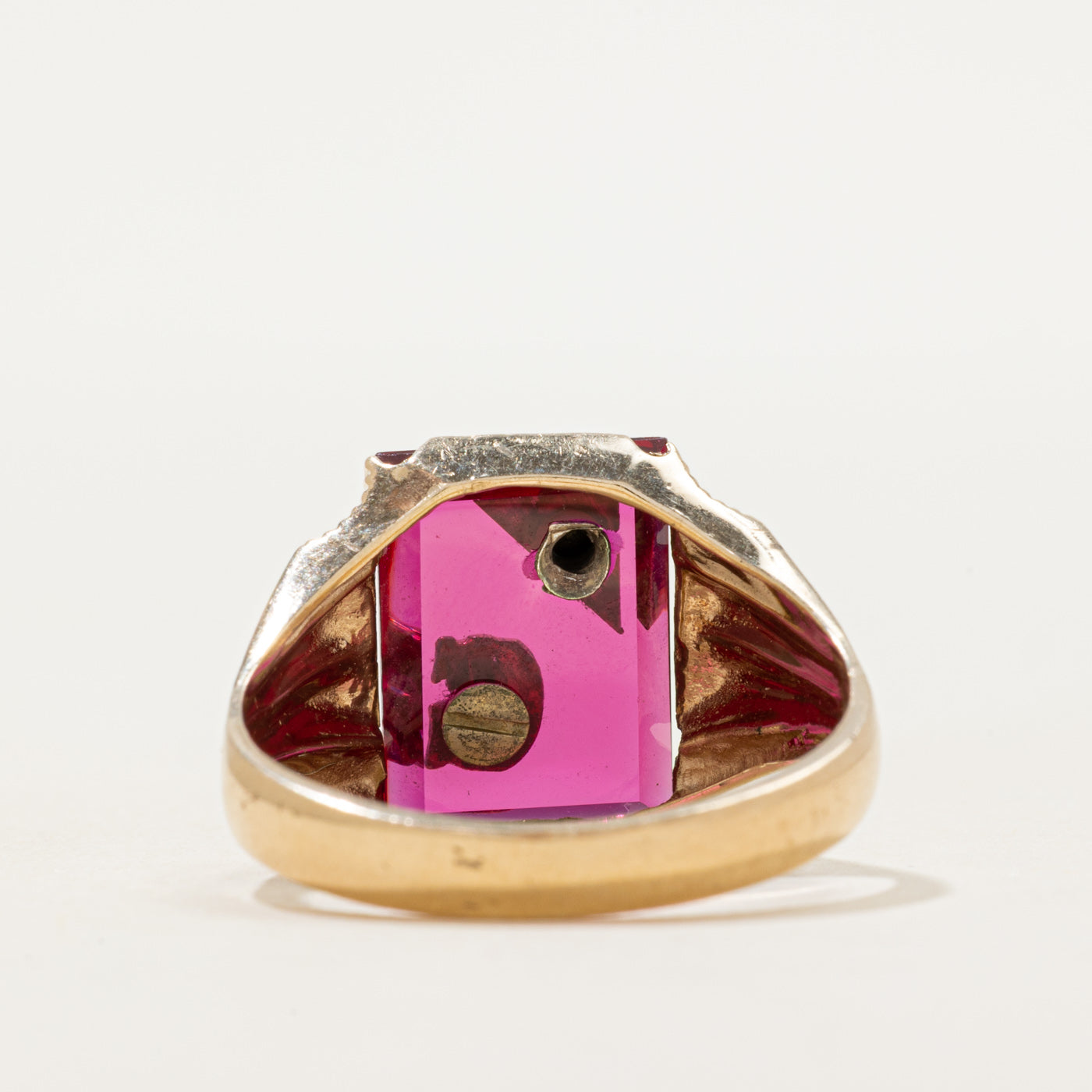 Synthetic Ruby & Natural Diamond "G" Initial Signet Ring | SZ 9.5