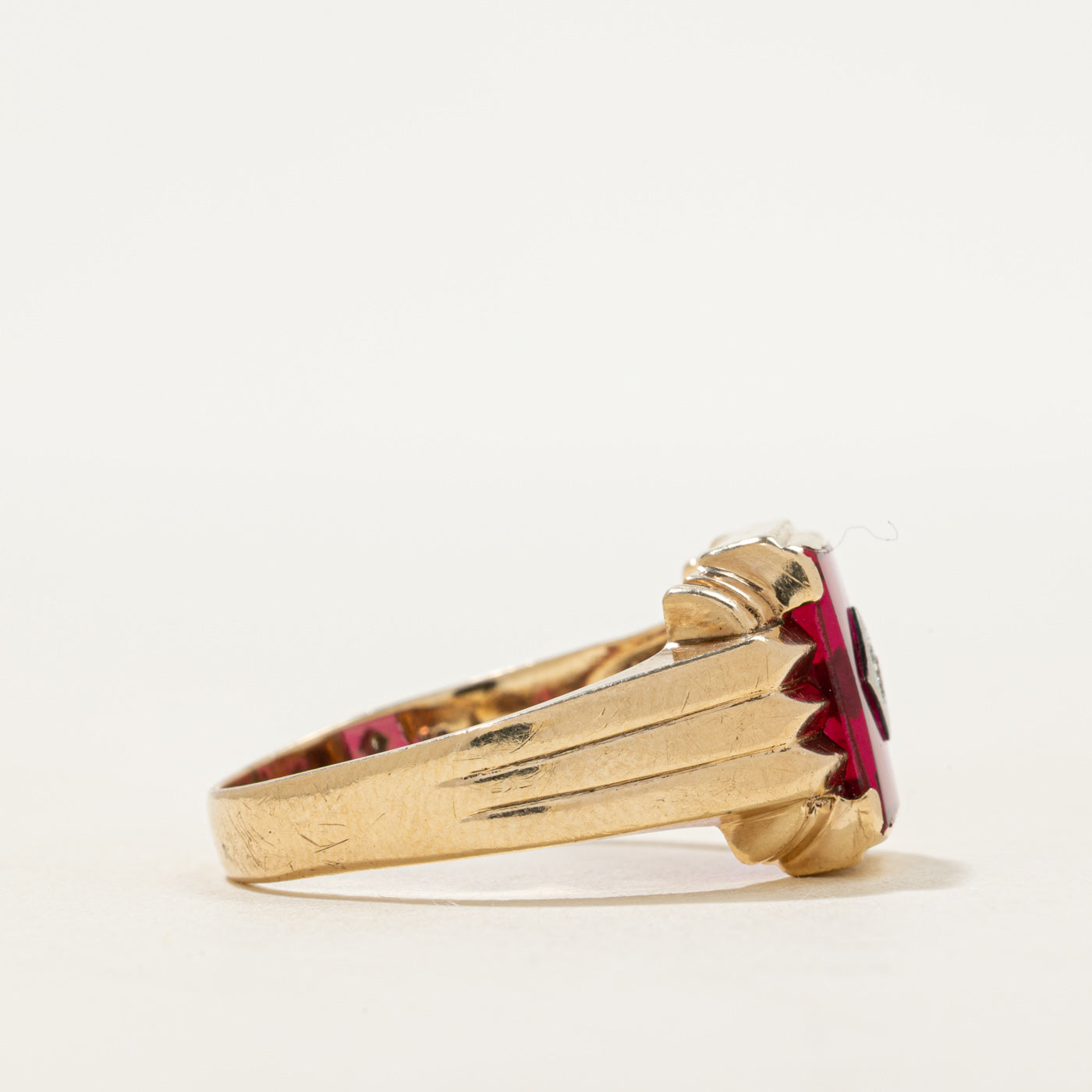 Synthetic Ruby & Natural Diamond Signet Ring | SZ 12.75