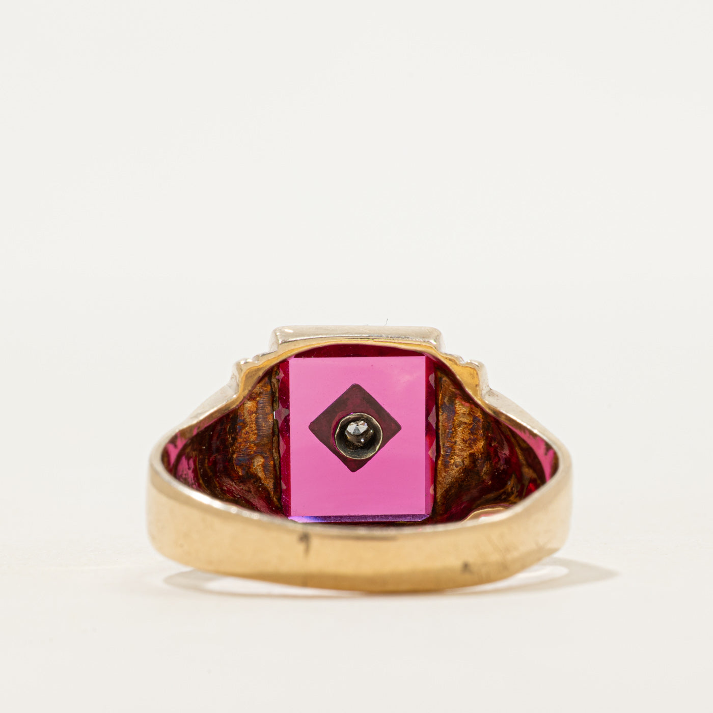 Synthetic Ruby & Natural Diamond Signet Ring | SZ 12.75