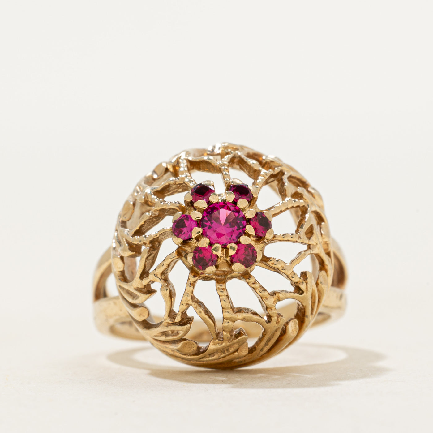 Synthetic Ruby Cluster Openwork Cocktail Ring | SZ 5.25