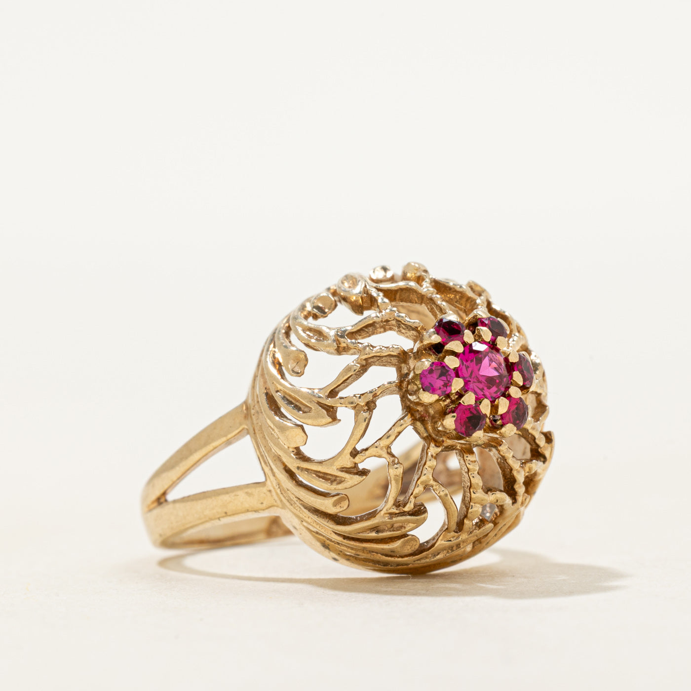 Synthetic Ruby Cluster Openwork Cocktail Ring | SZ 5.25